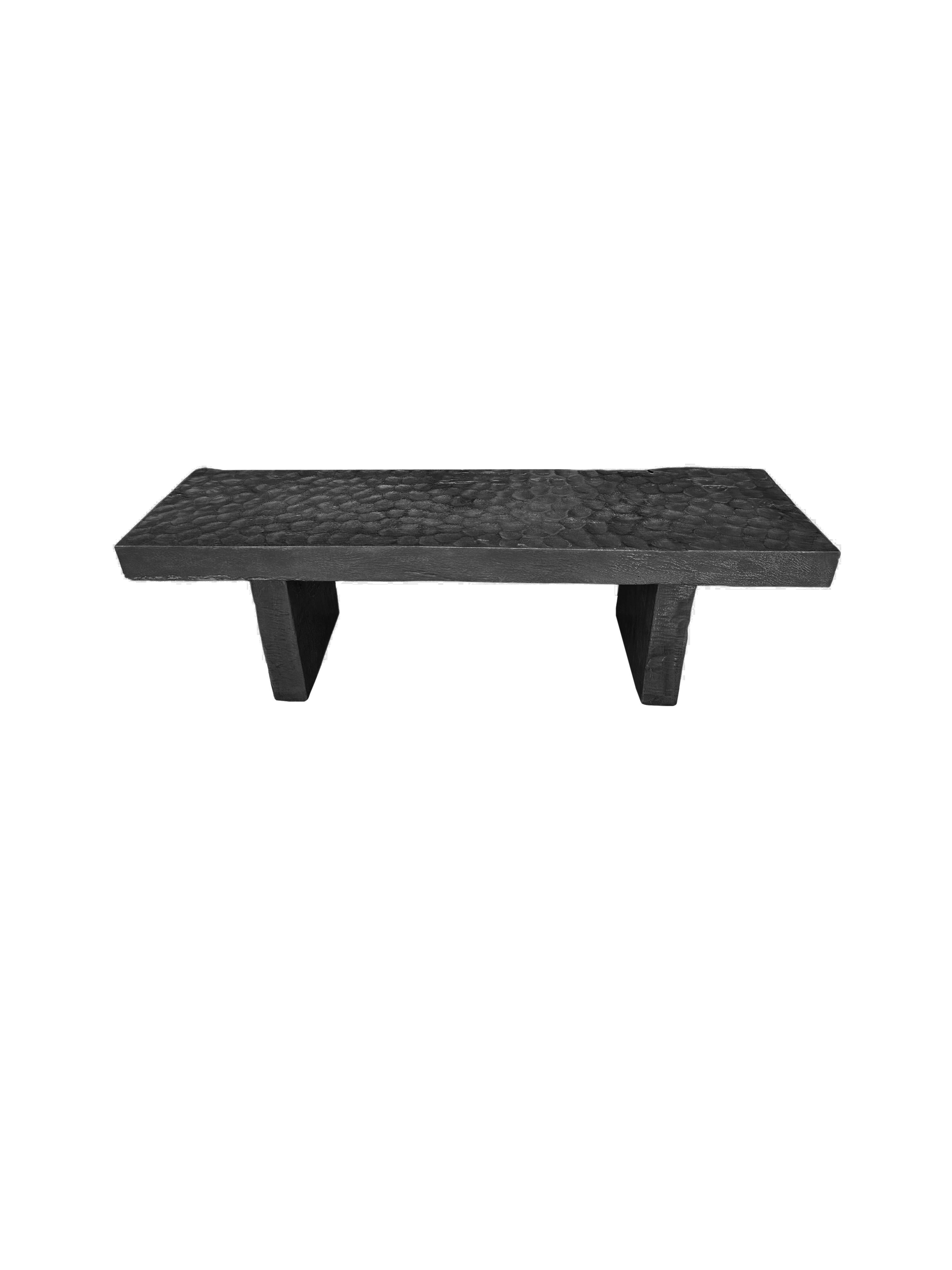 Fruitwood Sculptural Mango Wood Bench with Burnt Finish Modern Organic For Sale