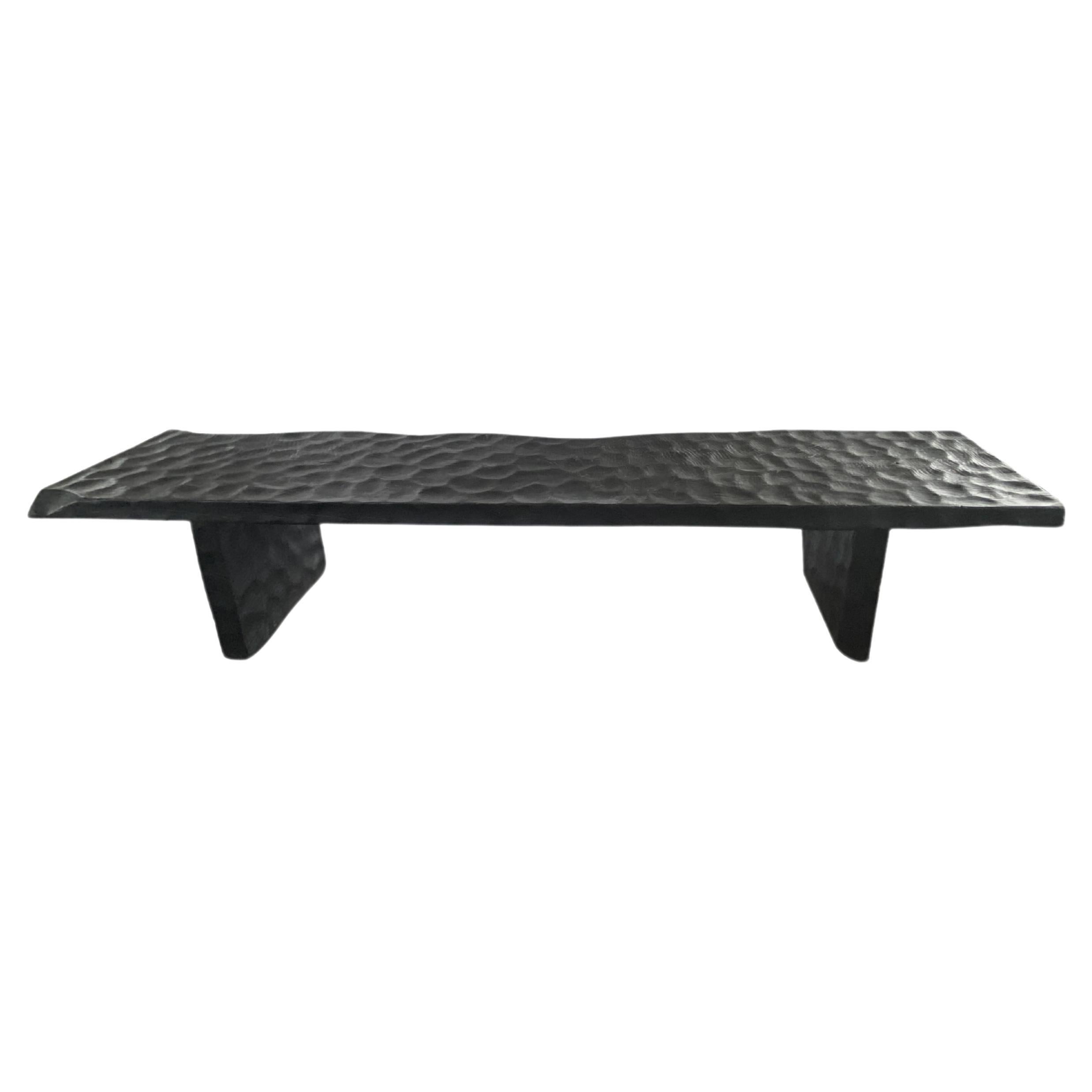 Sculptural Mango Wood Bench with Burnt Finish Modern Organic For Sale
