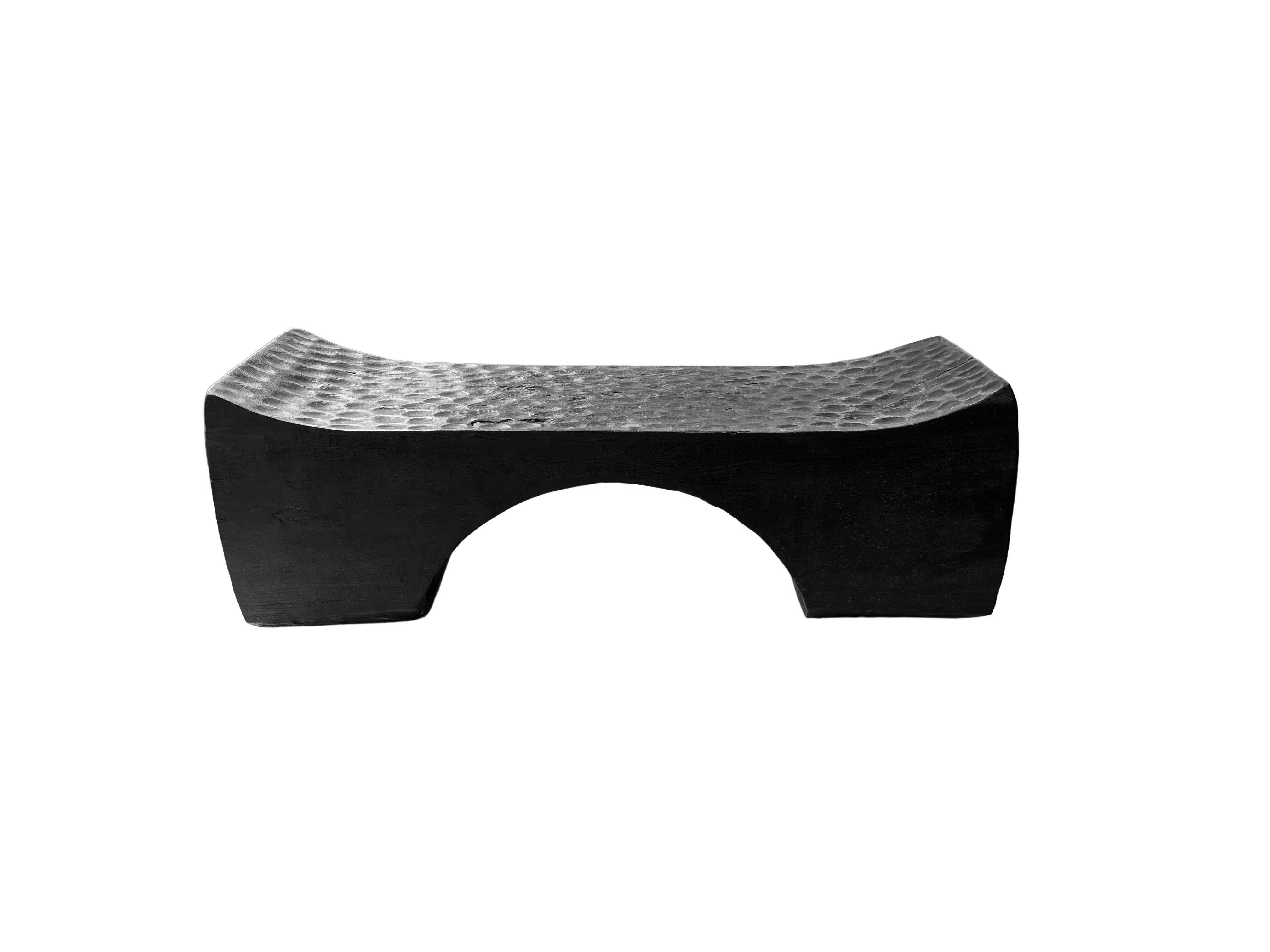 Other Sculptural Mango Wood Bench with Burnt Finish Modern Organic, Hand-Hewn Detail For Sale