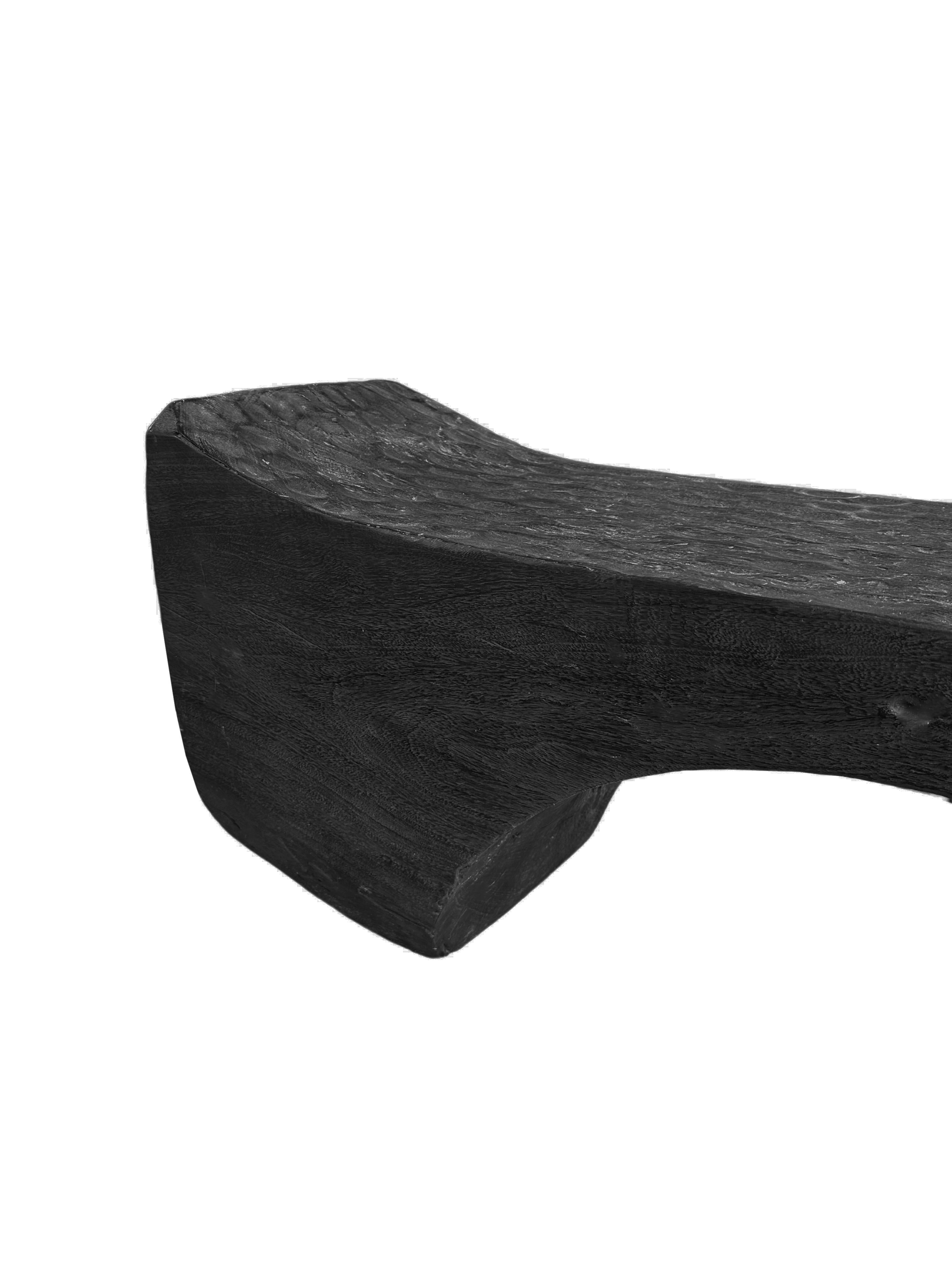 Fruitwood Sculptural Mango Wood Bench with Burnt Finish Modern Organic, Hand-Hewn Detail For Sale