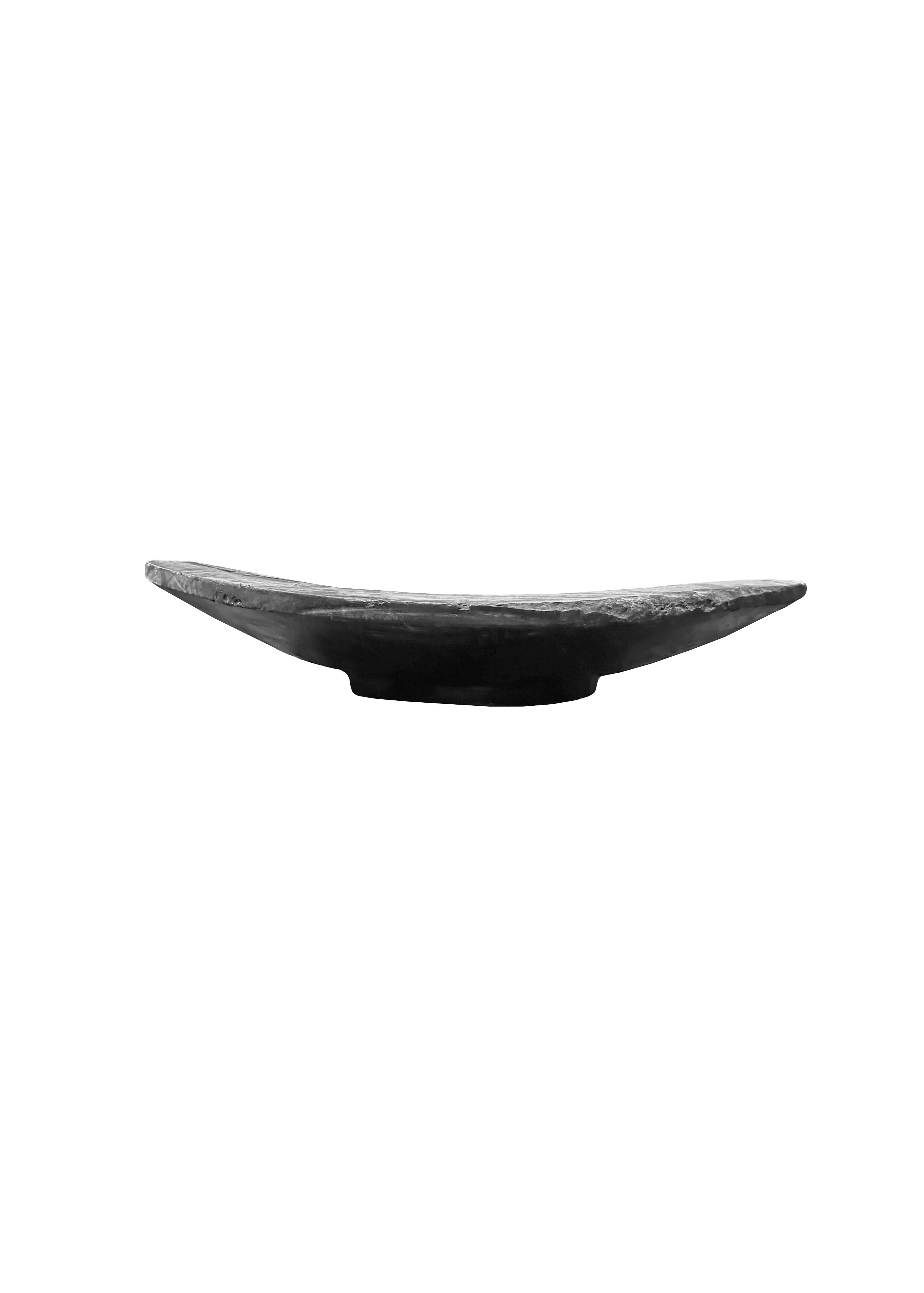 Contemporary Sculptural Mango Wood Bowl with Hand-Hewn Detailing, Burnt Finish For Sale
