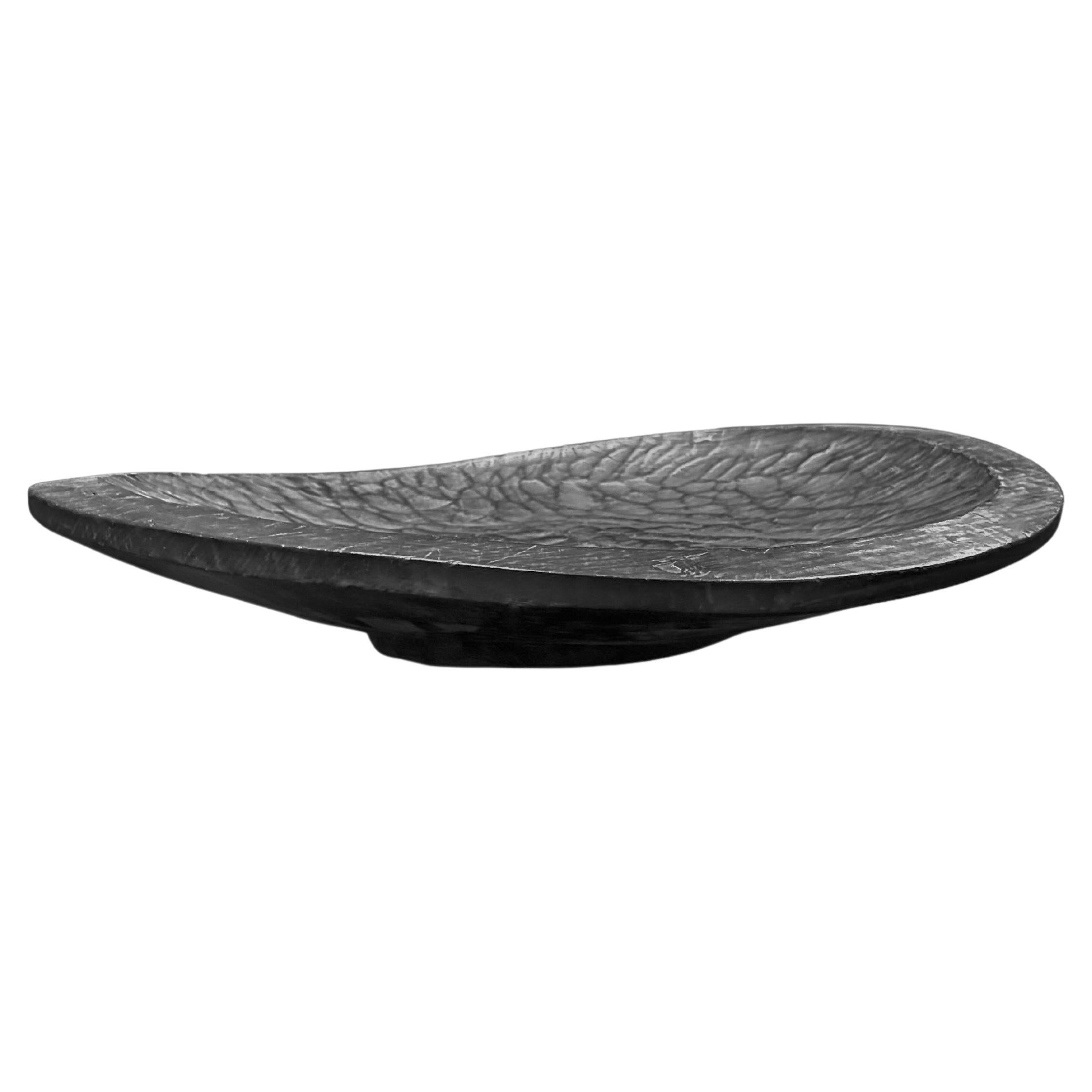Sculptural Mango Wood Bowl with Hand-Hewn Detailing, Burnt Finish For Sale