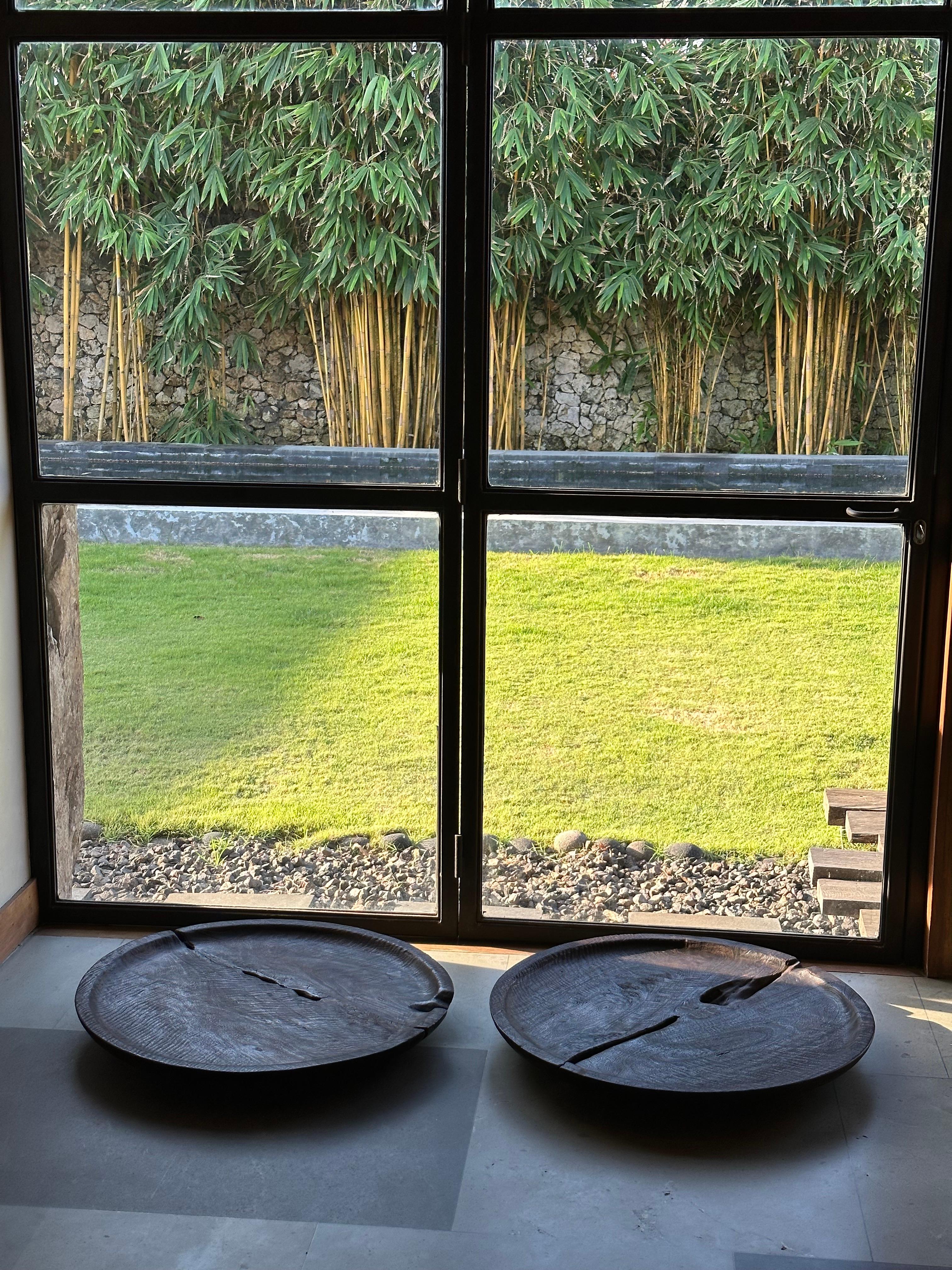 Un bol en bois de manguier fabriqué à la main. Le bol a été taillé dans une plaque de bois de manguier beaucoup plus grande et présente un merveilleux mélange de textures de bois. Pour obtenir sa couleur foncée, le bol a été brûlé trois fois et