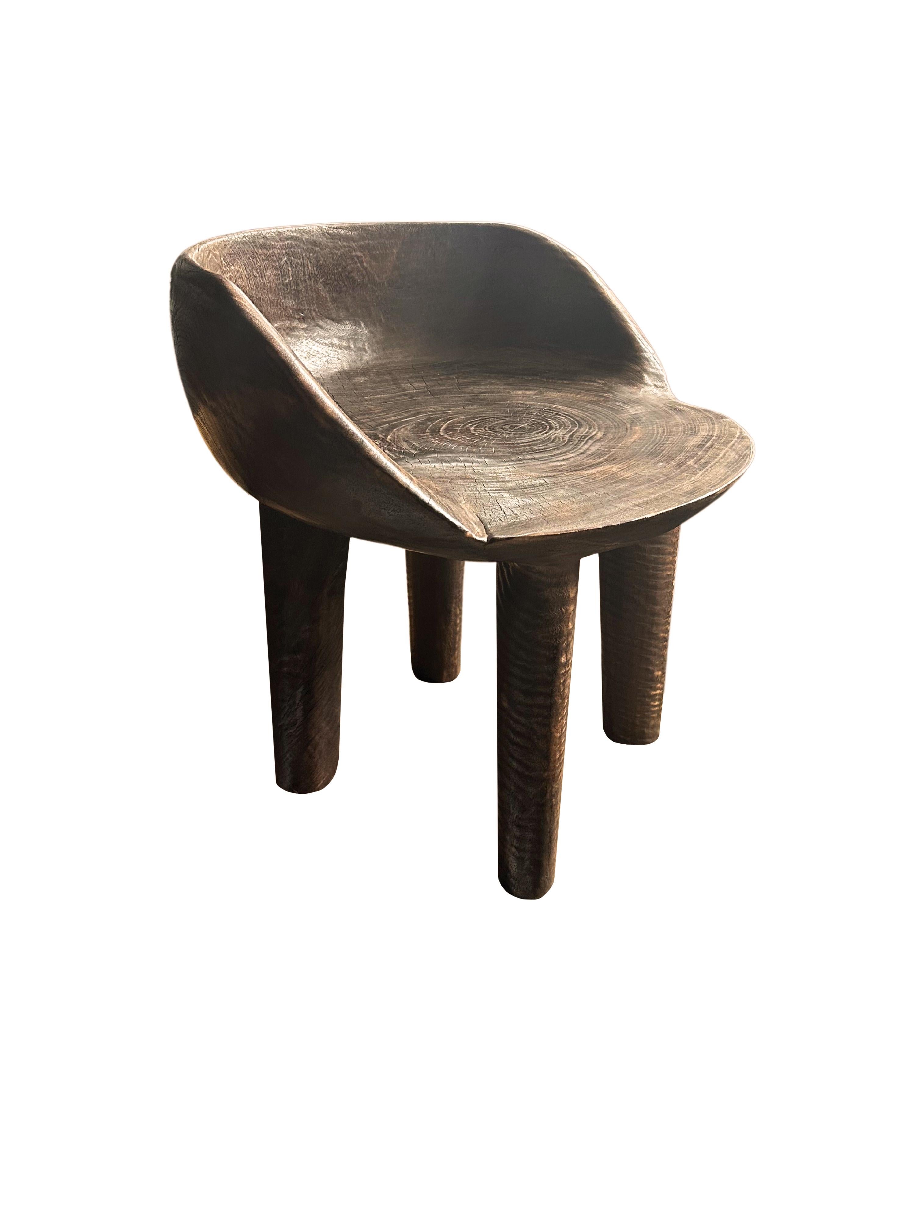 Organic Modern Sculptural Mango Wood Chair Dark Brown Finish Modern Organic For Sale