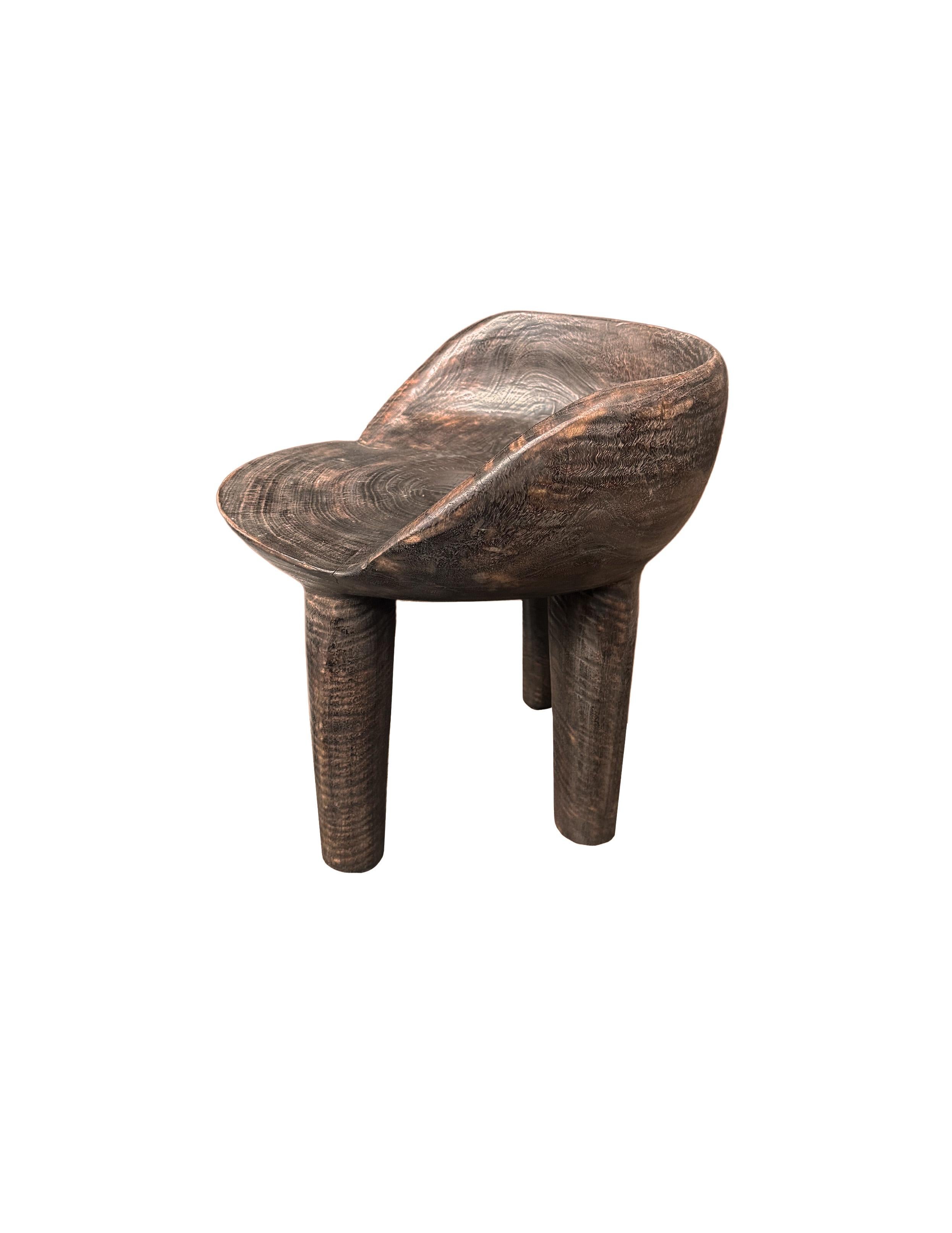 Indonesian Sculptural Mango Wood Chair Dark Brown Finish Modern Organic For Sale