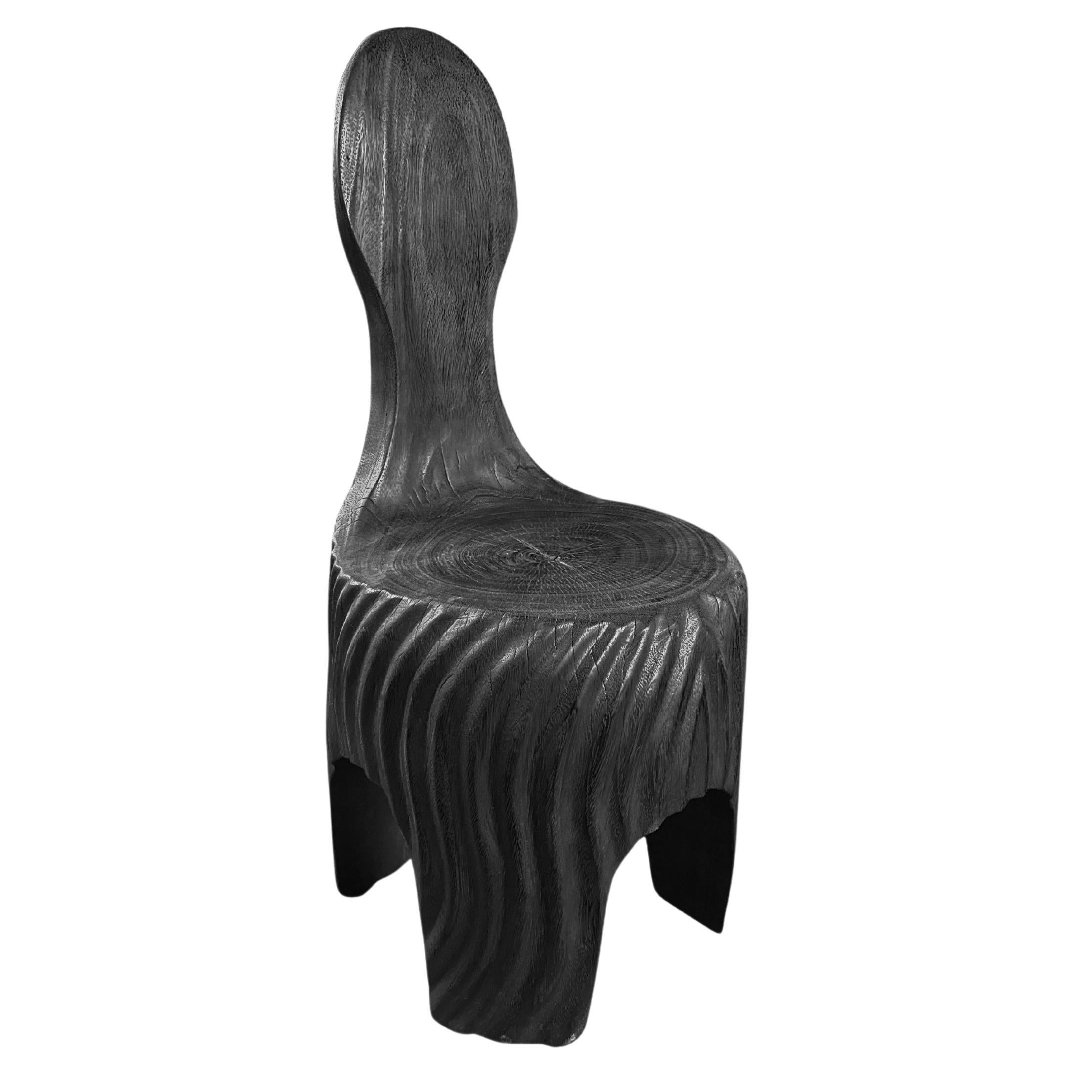 Sculptural Mango Wood Chair with Carved Detailing, Modern Organic, Burnt Finish For Sale