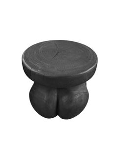 Sculptural Mango wood Side Table, Burnt Finish Modern Organic