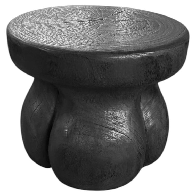 Sculptural Mango wood Side Table, Burnt Finish Modern Organic For Sale
