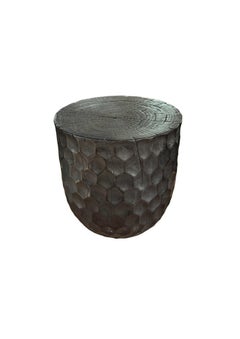Sculptural Mango wood Side Table, Espresso Finish Modern Organic