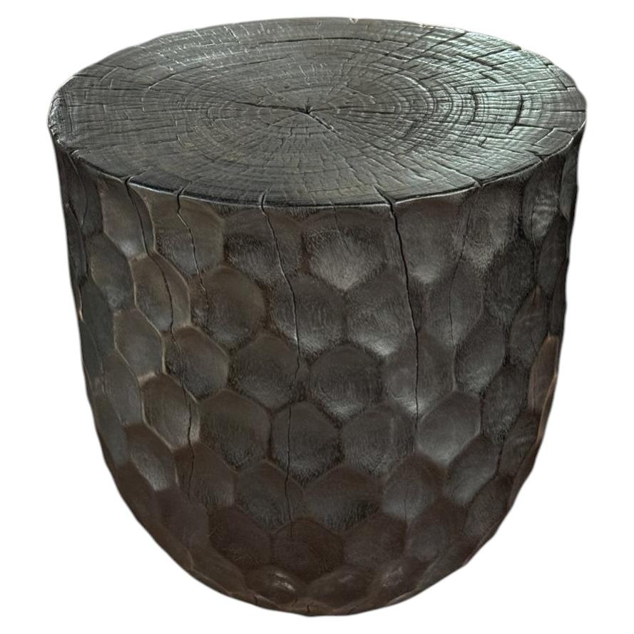 Sculptural Mango wood Side Table, Espresso Finish Modern Organic For Sale