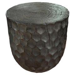 Sculptural Mango wood Side Table, Espresso Finish Modern Organic