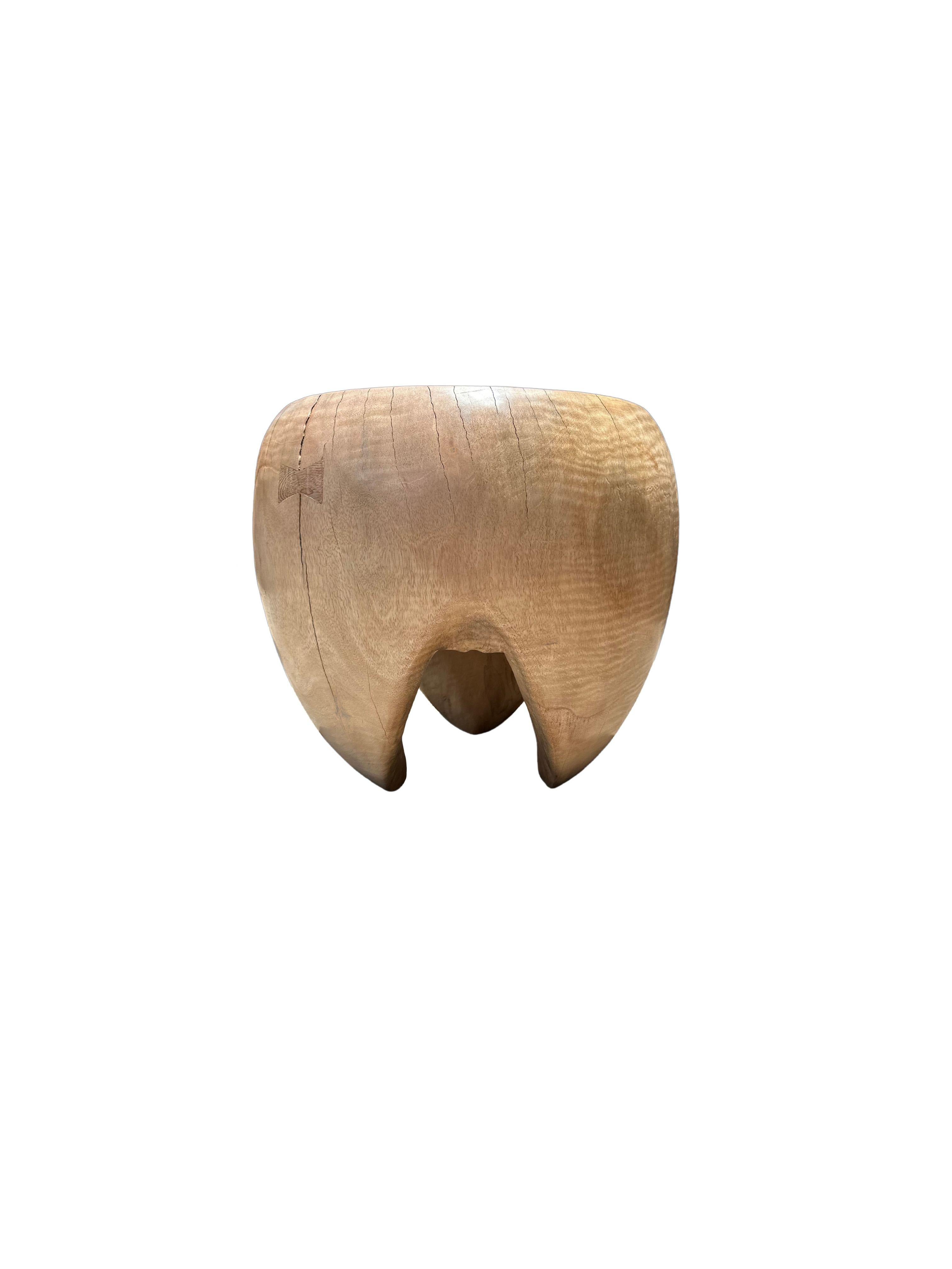 Indonesian Sculptural Mango Wood Side Table, Hand-Crafted Modern Organic