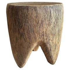 Sculptural Mango Wood Side Table, Hand-Crafted Modern Organic