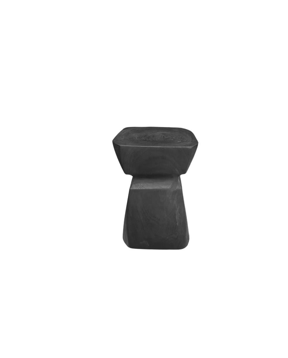 Organic Modern Sculptural Mango Wood Side Table, Modern Organic, Burnt Finish For Sale