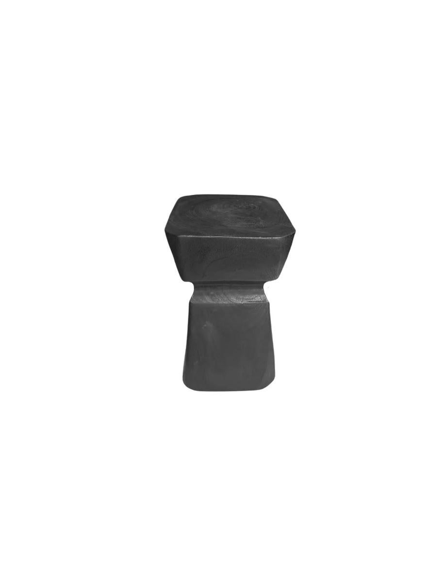 Hand-Crafted Sculptural Mango Wood Side Table, Modern Organic, Burnt Finish For Sale