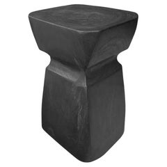 Sculptural Mango Wood Side Table, Modern Organic, Burnt Finish