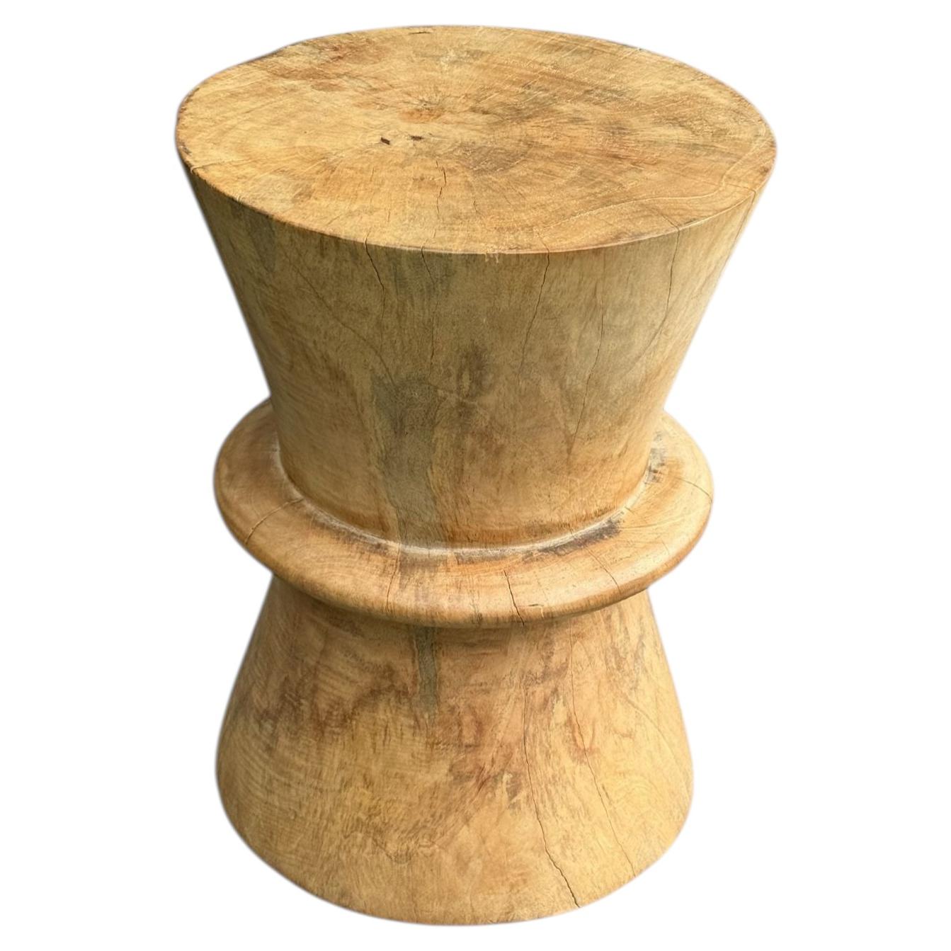 Sculptural Mango Wood Side Table, Natural Finish, Modern Organic
