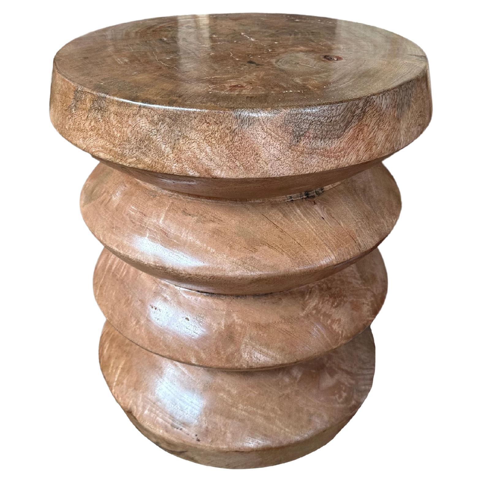 Sculptural Mango Wood Side Table, Stacked Design Hand-Crafted Modern Organic For Sale