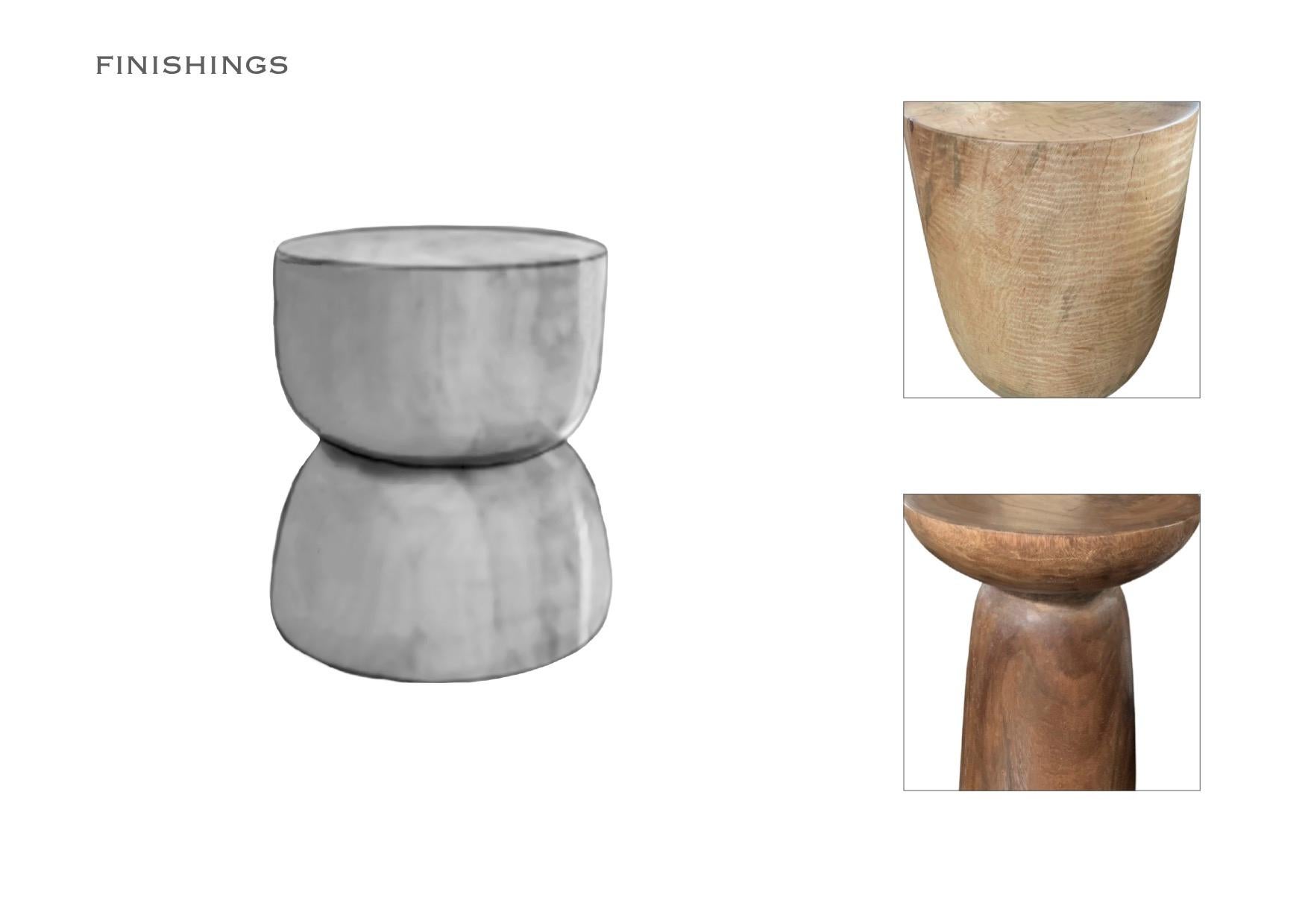 Organic Modern Sculptural Mango Wood Stool Hemispheric Design For Sale