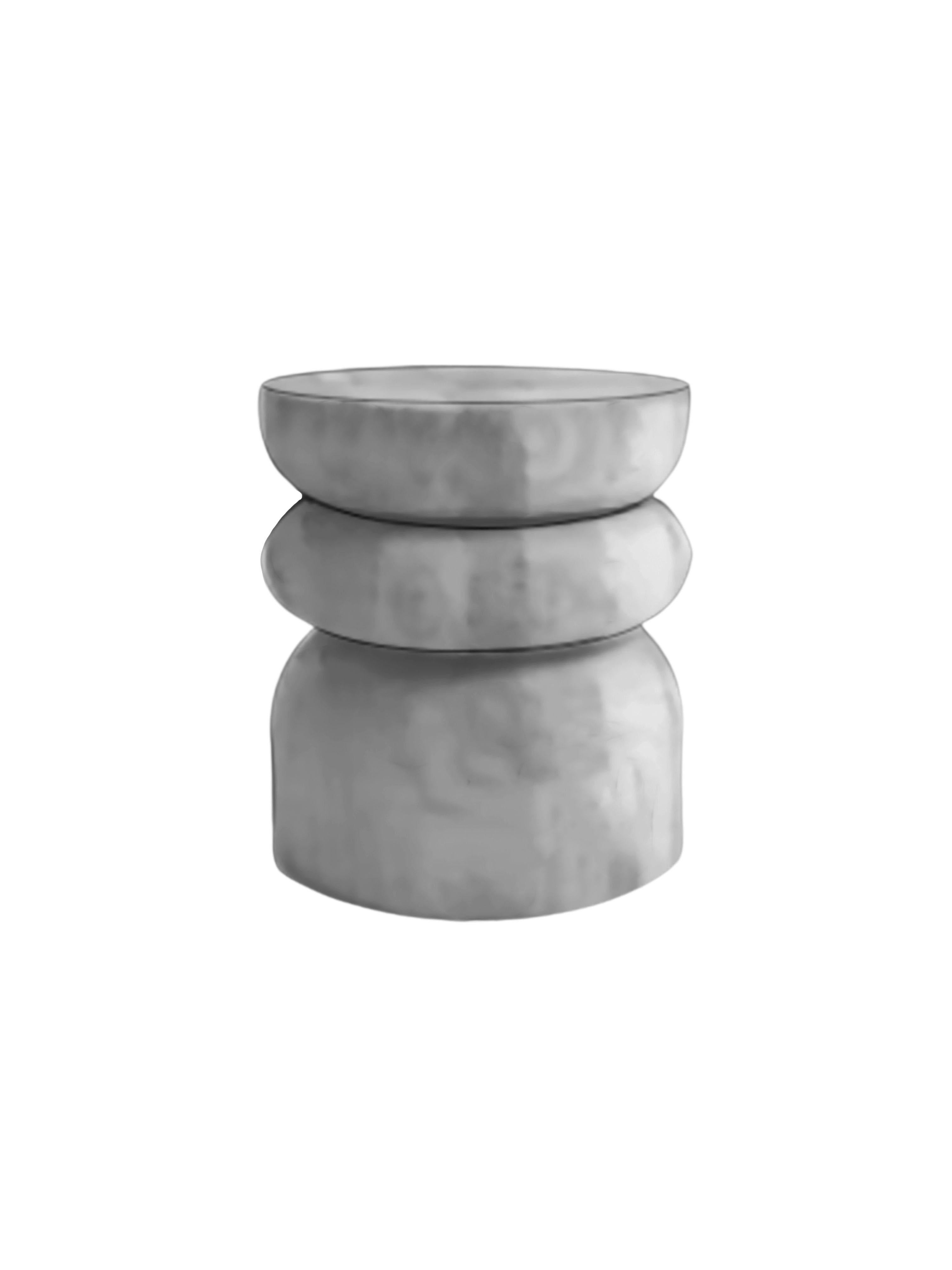Hand-Crafted Sculptural Mango Wood Stool Layered Design For Sale