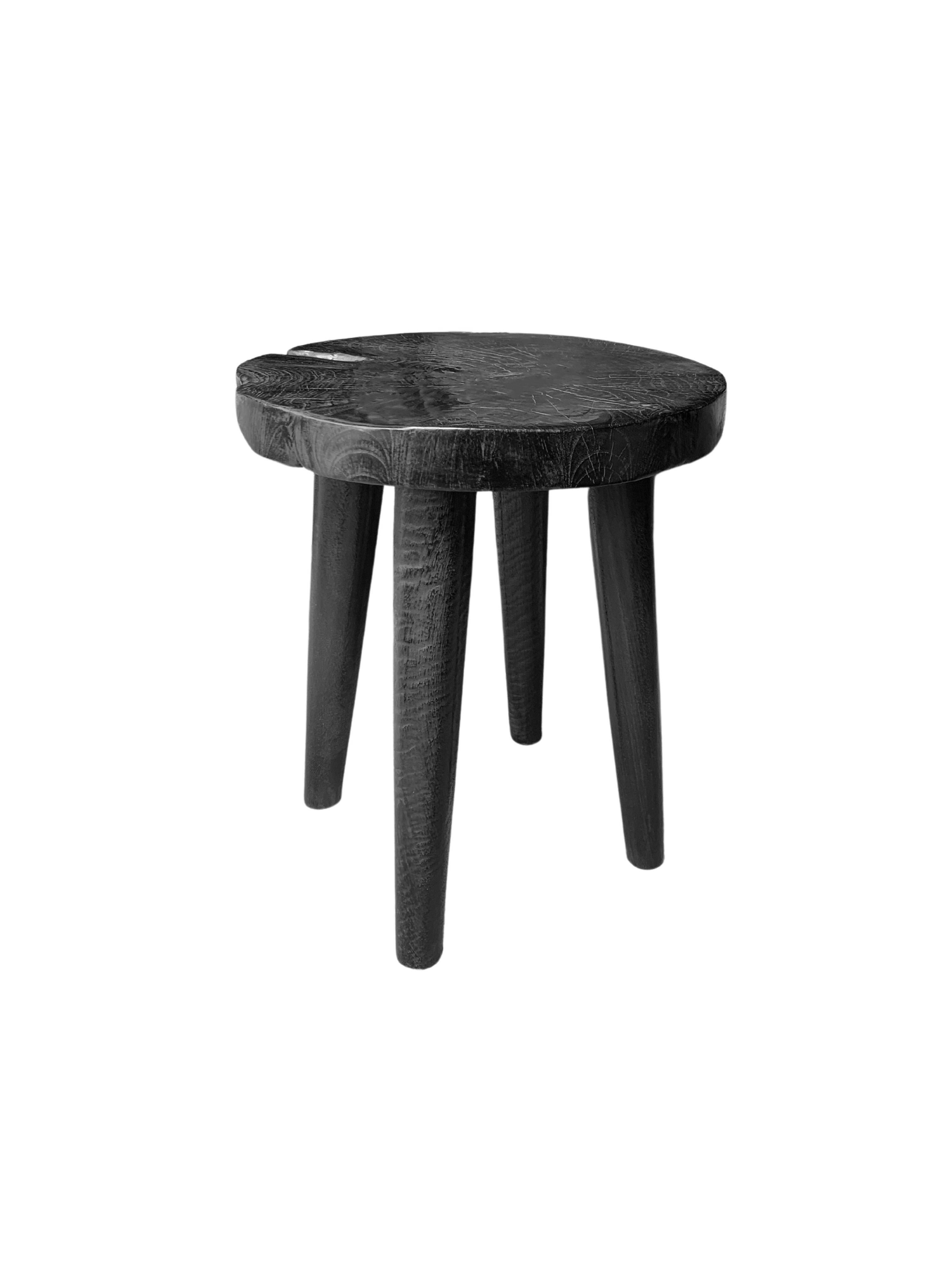 Organic Modern Sculptural Mango Wood Stool with Burnt Finish For Sale