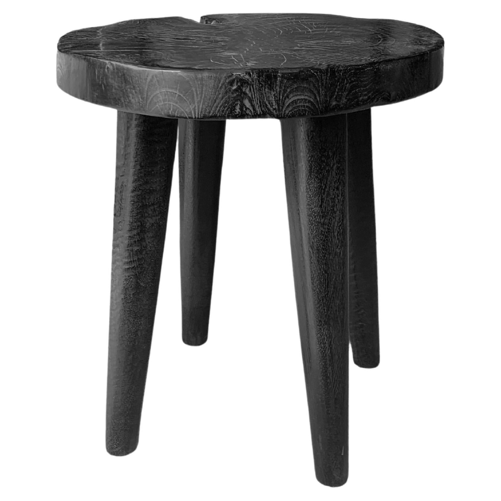 Sculptural Mango Wood Stool with Burnt Finish