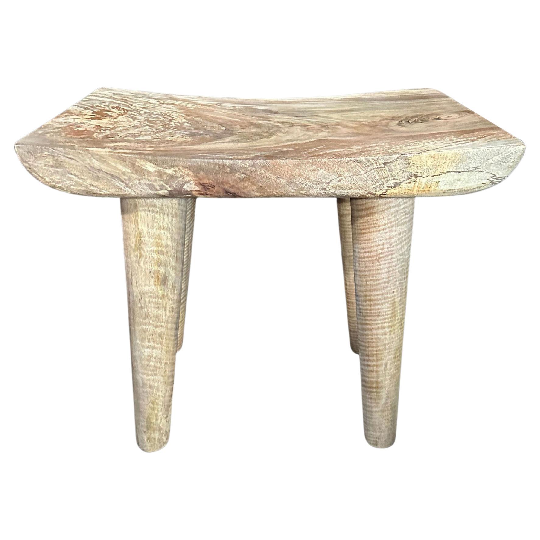 Sculptural Mango Wood Stool with Curved Seat, Natural Finish For Sale
