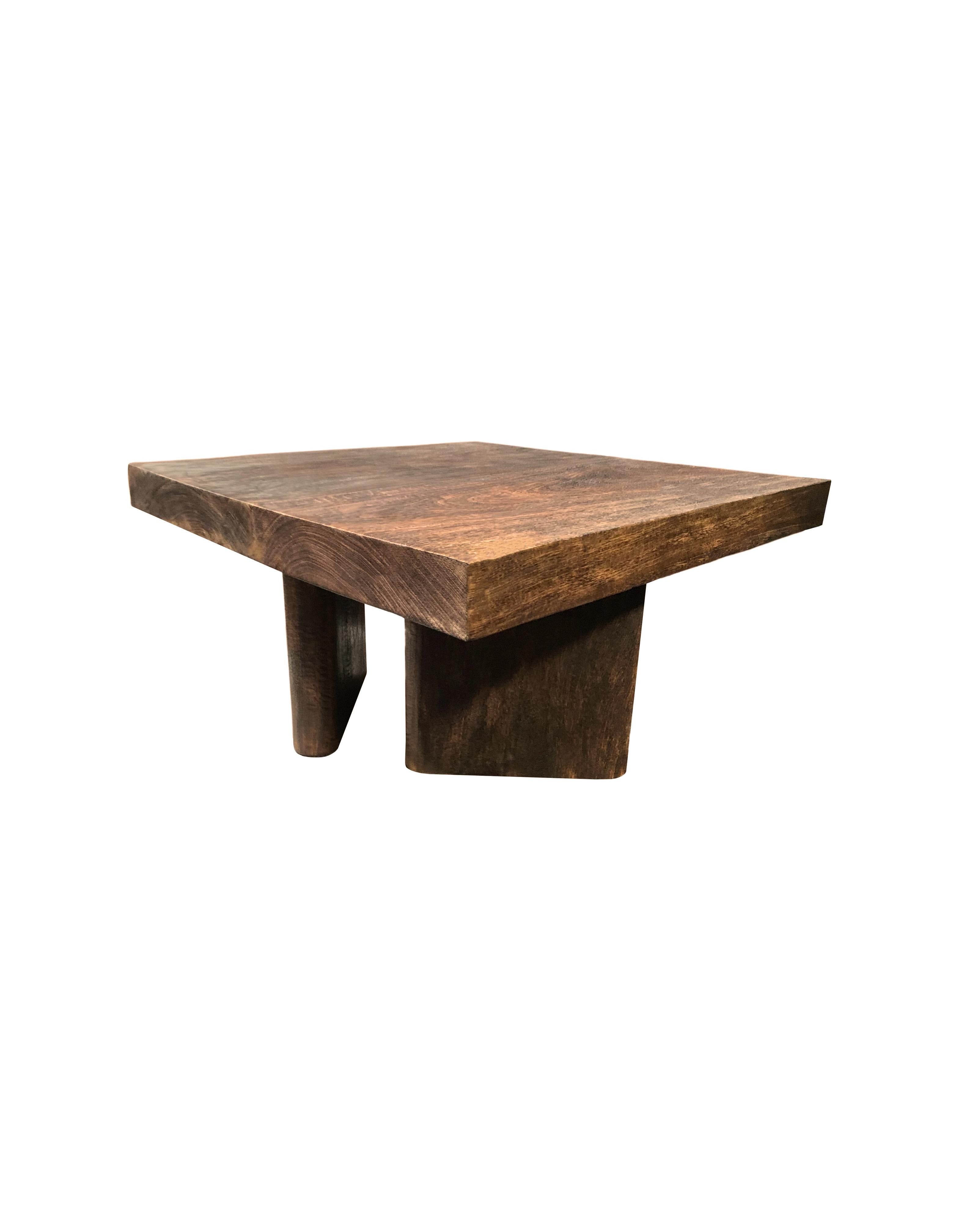 Hand-Carved Sculptural Mango Wood Table Espresso Finish Modern Organic For Sale