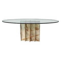 Sculptural Marble and Glass Top Oval Dining Table