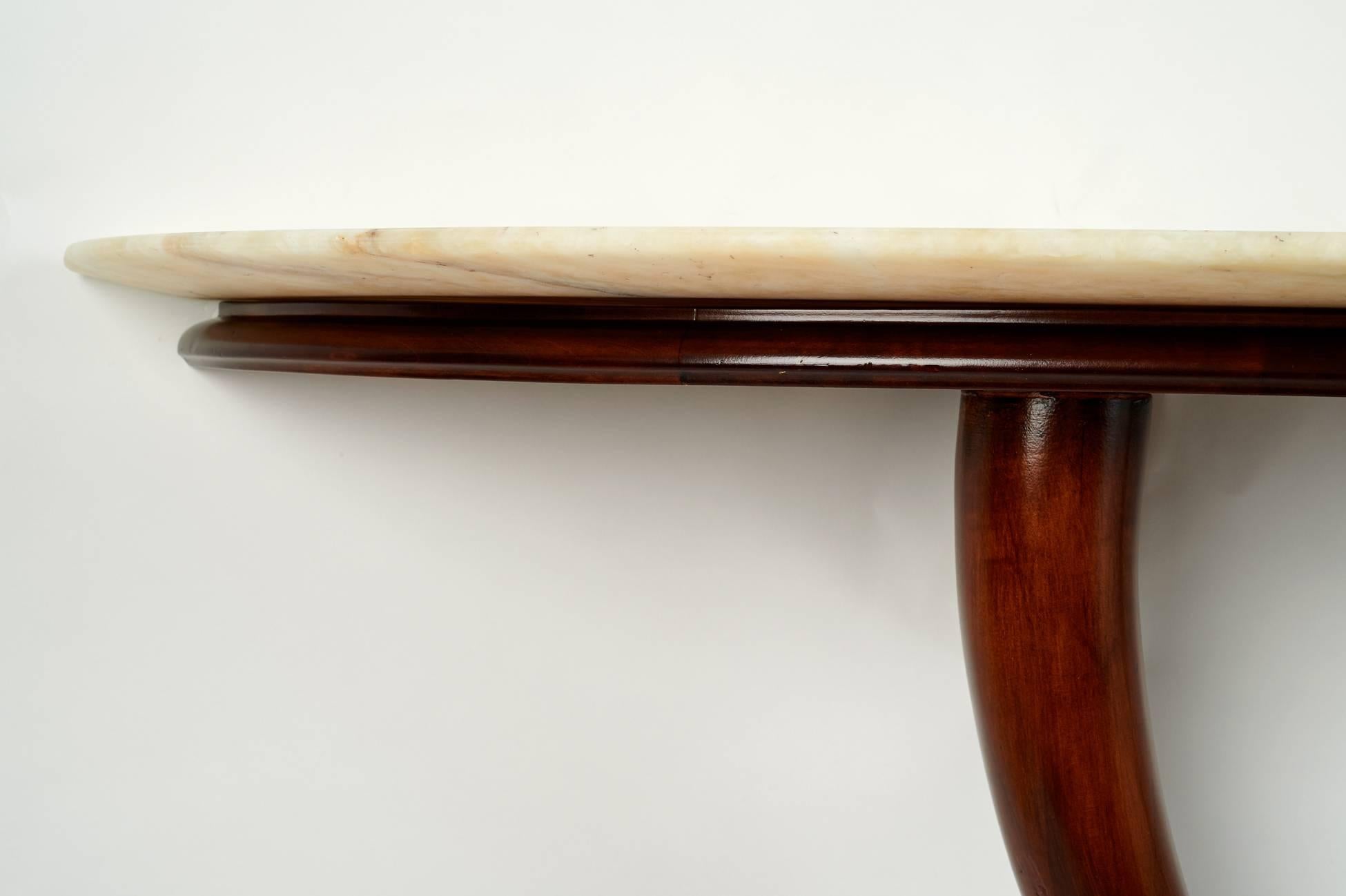 Mid-20th Century Sculptural White Marble and Curved Mahogany Console ITSO Gio Ponti, Italy 1950's