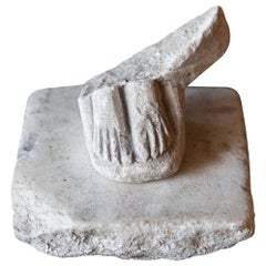 Sculptural Marble Deity Fragment of Carved Feet on a Plinth, 500-700 BC