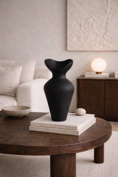 Sculptural Matte Black Ceramic Vase, Contemporary Organic Modern Design