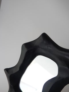 Sculptural Matte Black Organic Handmade Ceramic Wall Mirror by Maku Ceramic