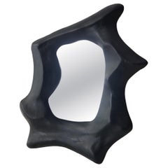 Sculptural Matte Black Organic Handmade Ceramic Wall Mirror by Maku Ceramic