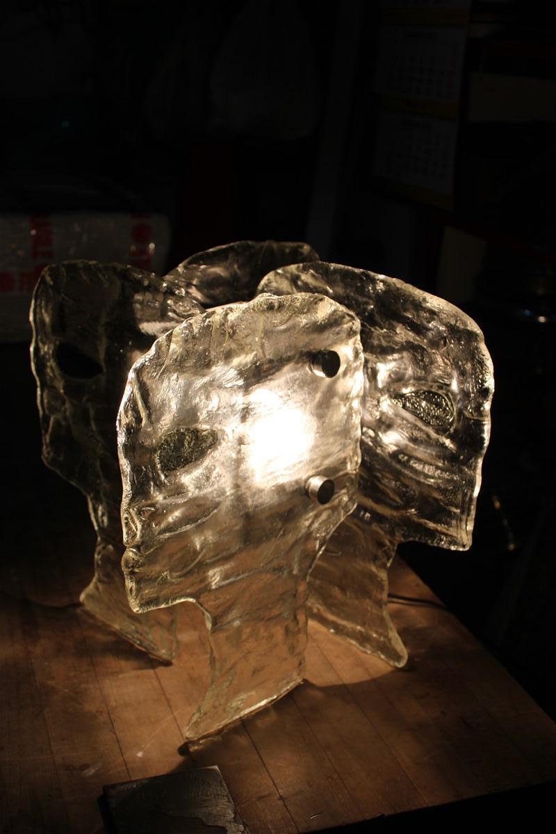 Sculptural Mazzega Table Lamp Carlo Nason 1960s Murano Glass Faces For Sale 4