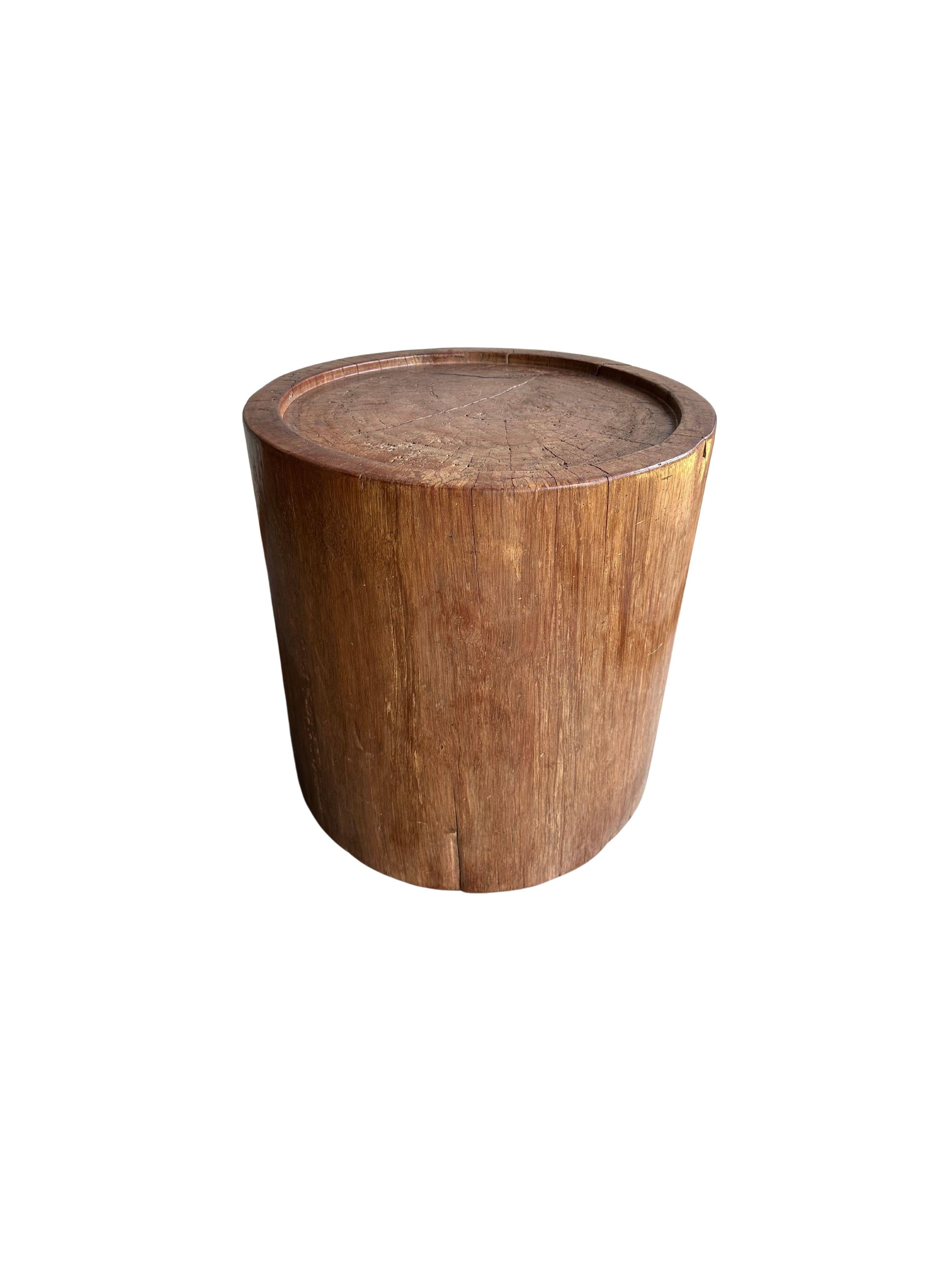 Hand-Crafted Sculptural Meranti Wood Side Table, with Stunning Wood Textures, Modern Organic For Sale