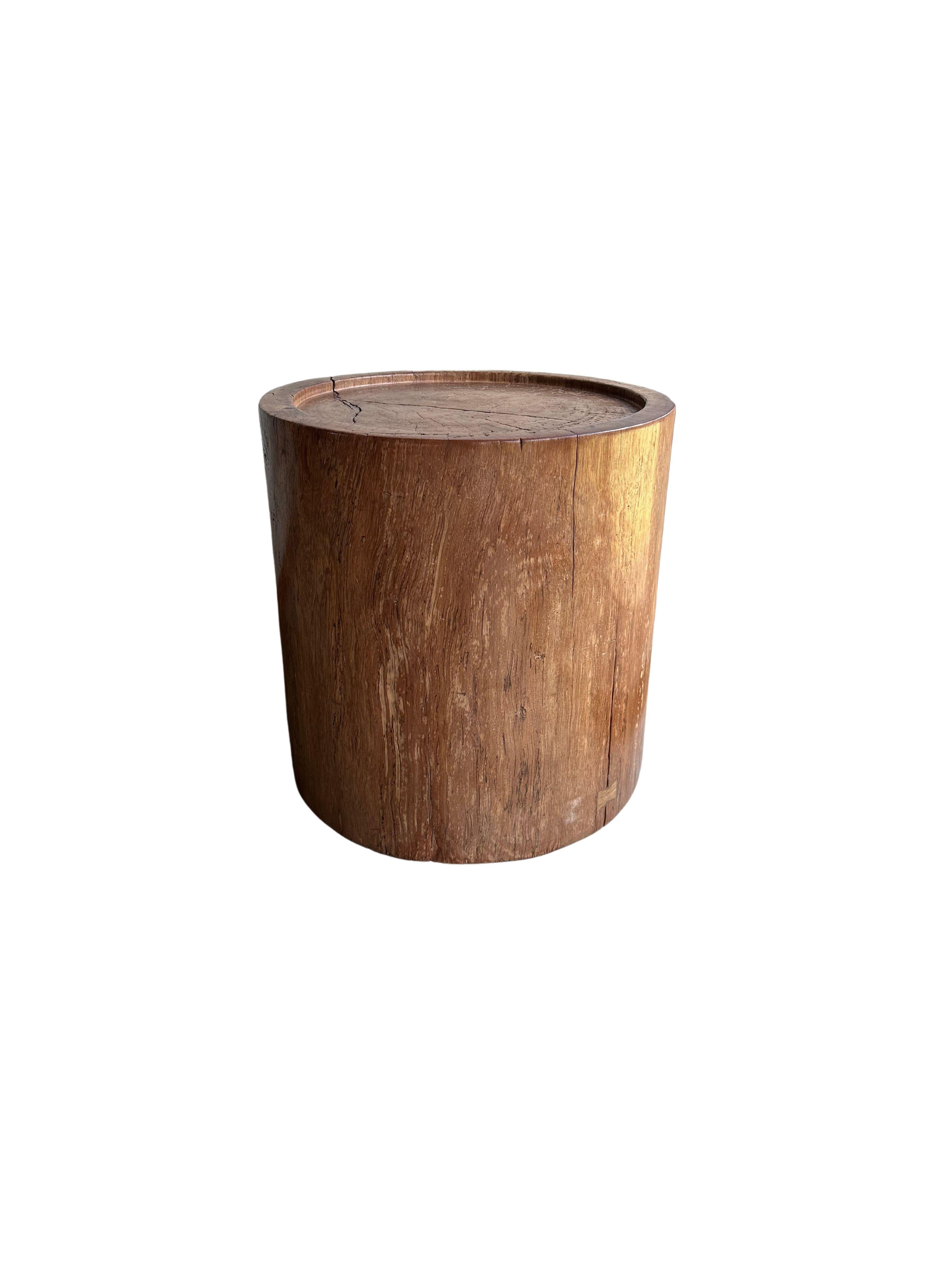Contemporary Sculptural Meranti Wood Side Table, with Stunning Wood Textures, Modern Organic For Sale