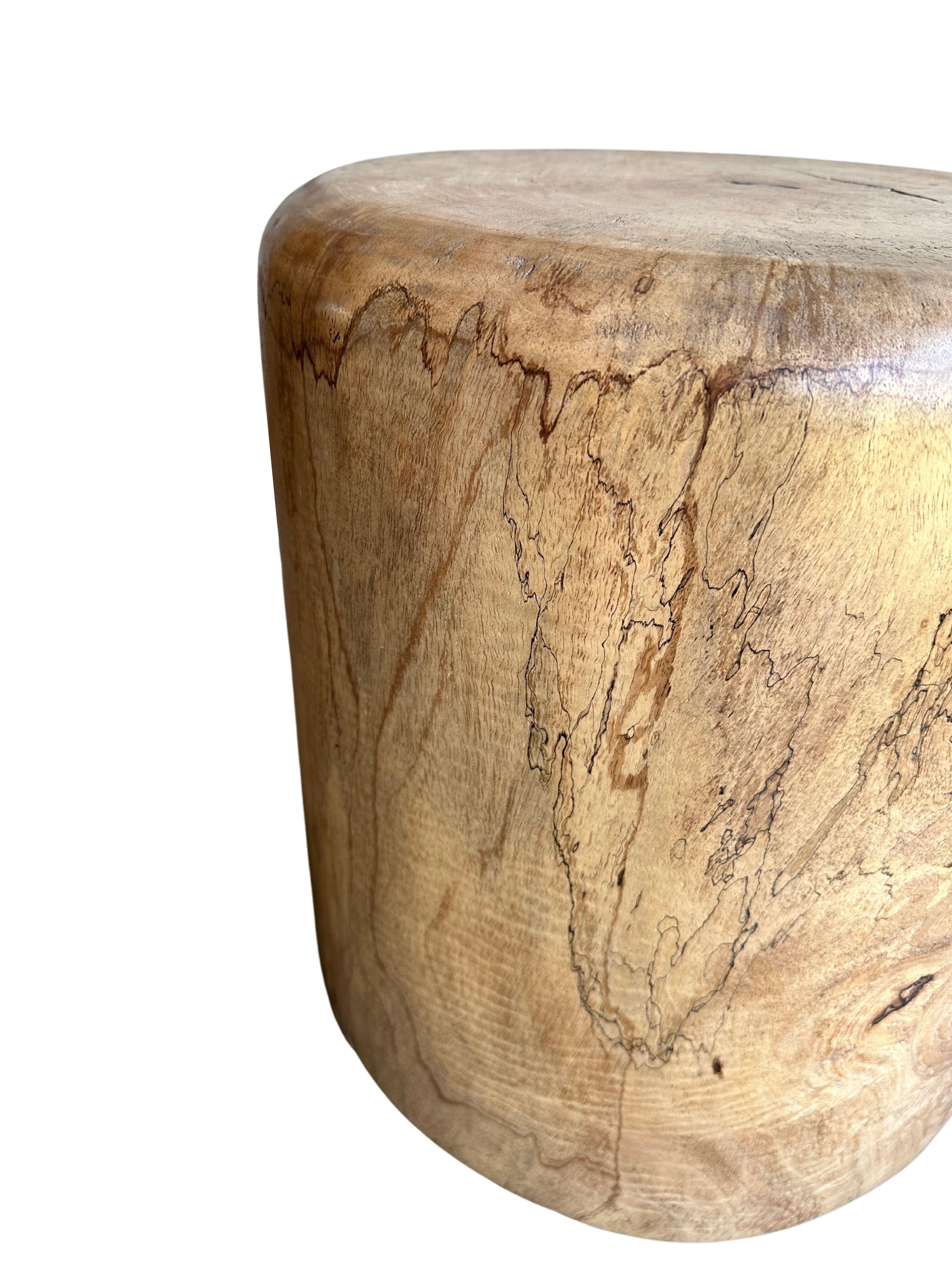 Contemporary Sculptural Meranti Wood Side Table, with Stunning Wood Textures, Modern Organic For Sale