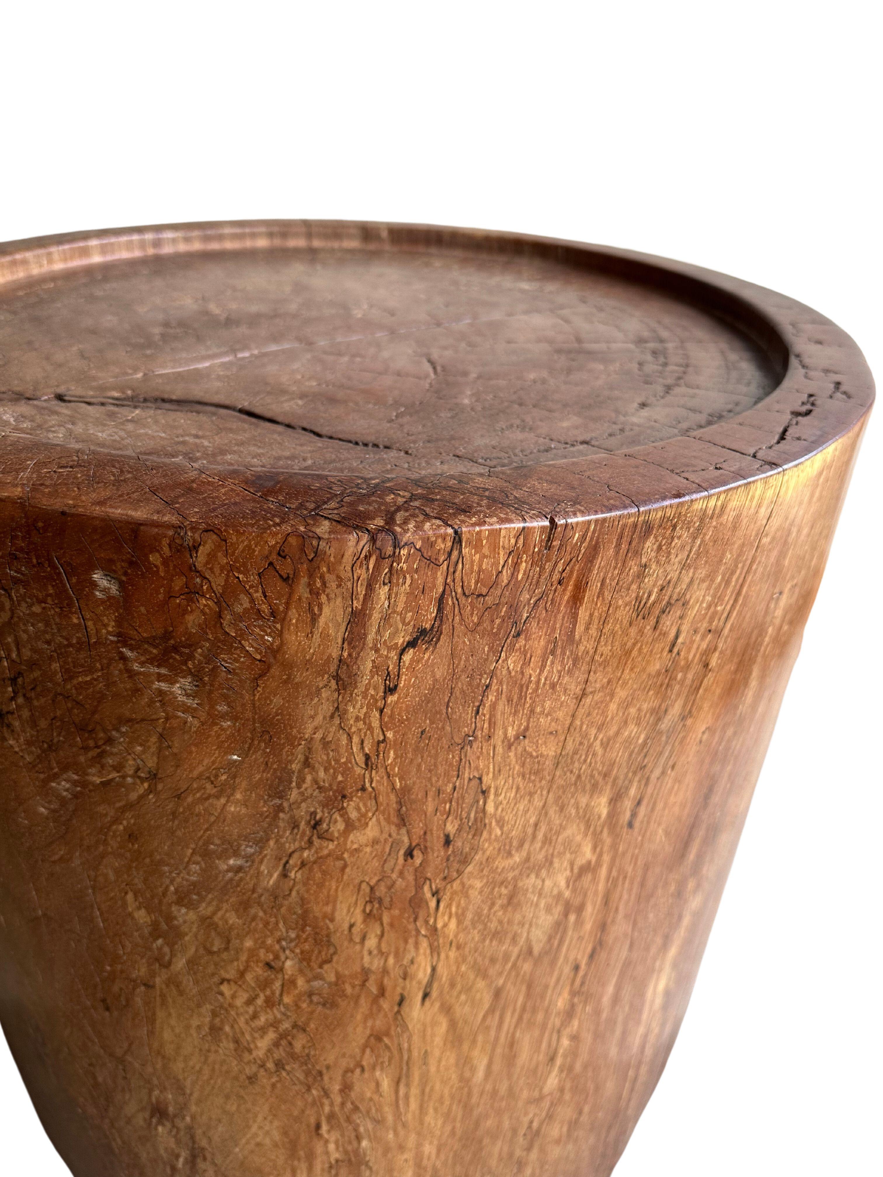 Sculptural Meranti Wood Side Table, with Stunning Wood Textures, Modern Organic For Sale 2