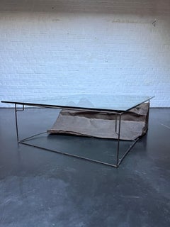 Sculptural Metal and Glass Coffee Table unique 1970's Germany