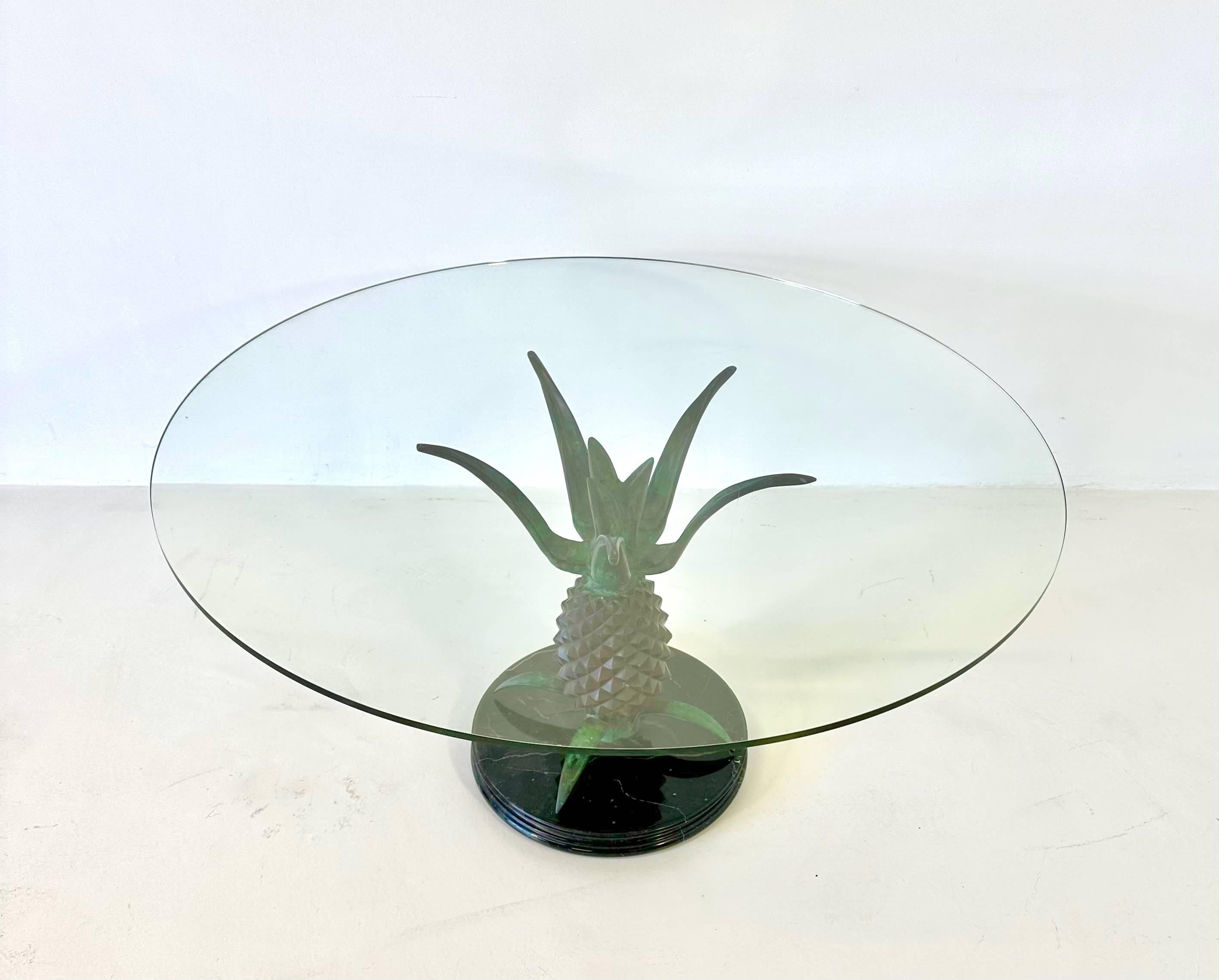 Hollywood Regency Sculptural Metal, Glass and Marble Pineapple Coffee Table, 1970s, Maison Jansen