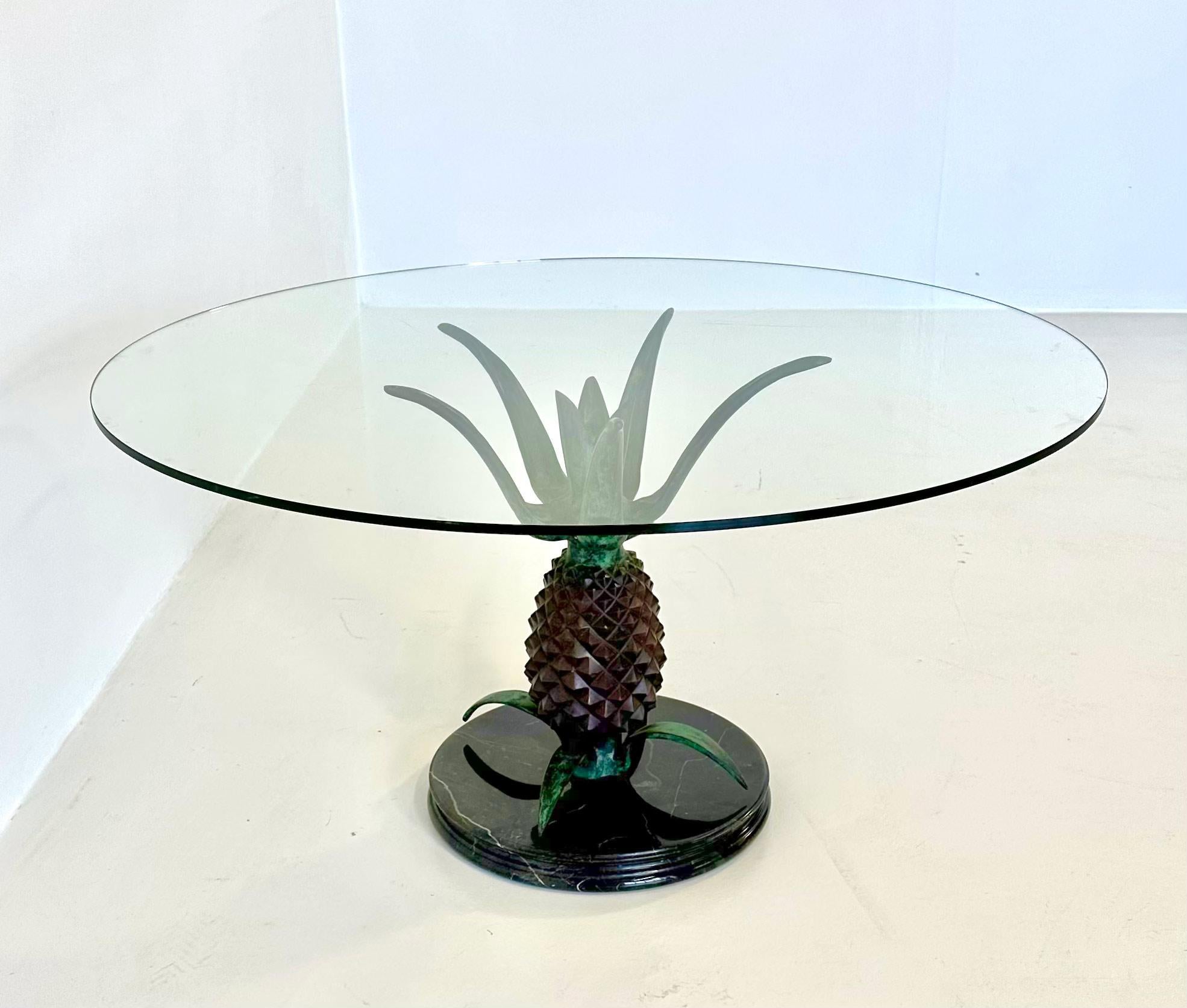 Brass Sculptural Metal, Glass and Marble Pineapple Coffee Table, 1970s, Maison Jansen
