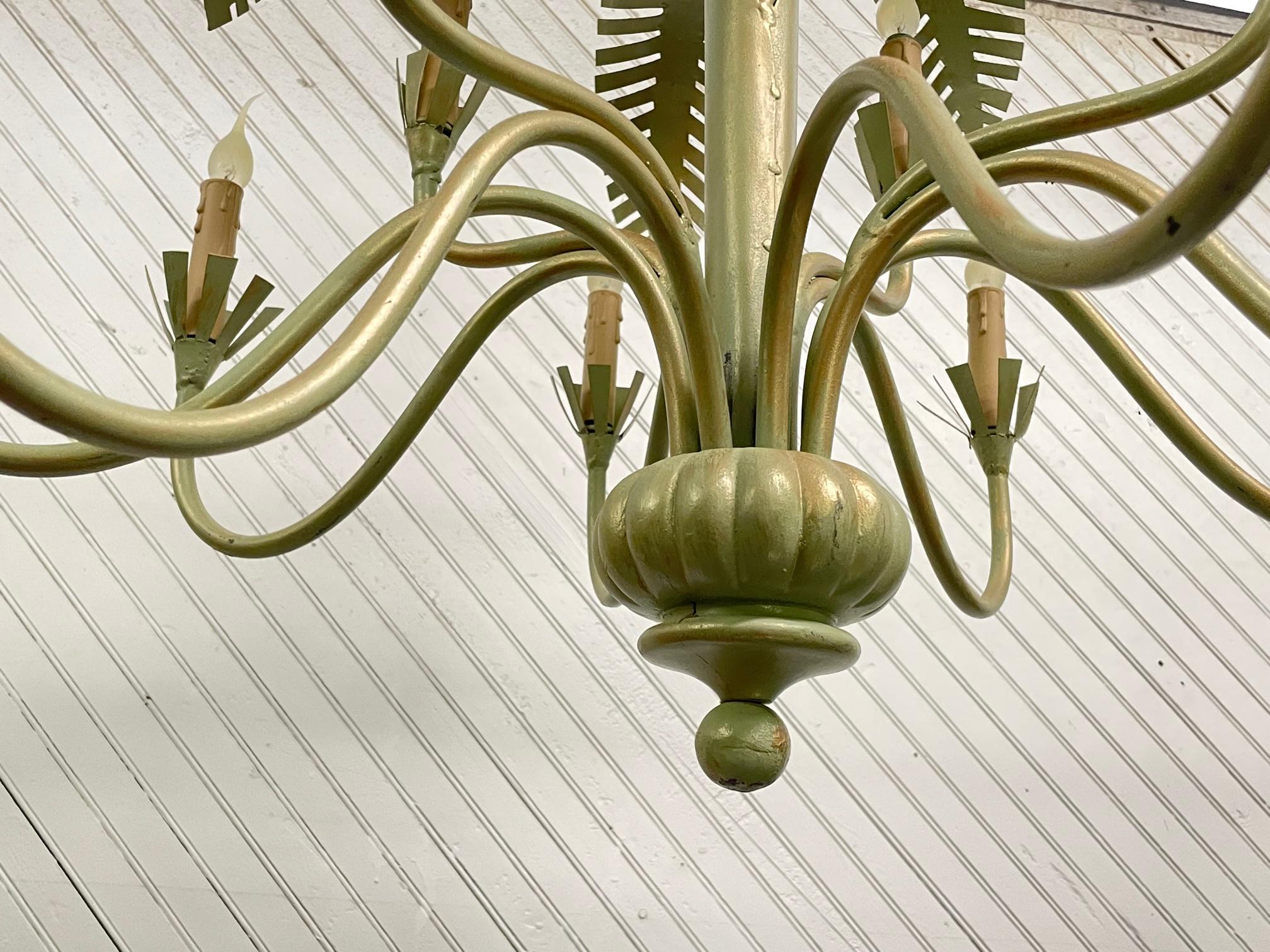 Sculptural Metal Palm Tree Chandelier by Currey and Company In Good Condition In Jacksonville, FL