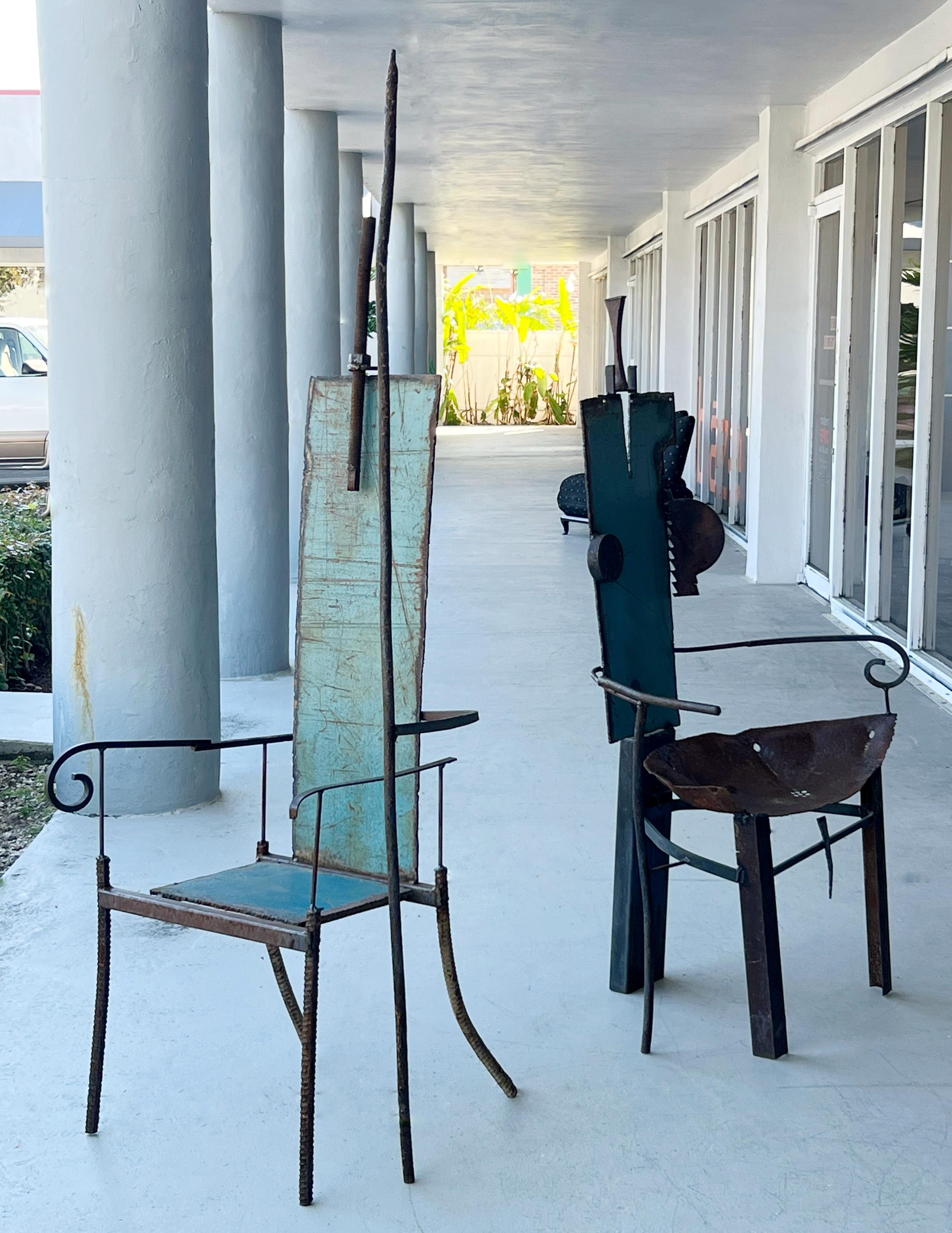 Sculptural Metal Throne Chairs by Mustapha Chadid In Excellent Condition For Sale In Miami, FL