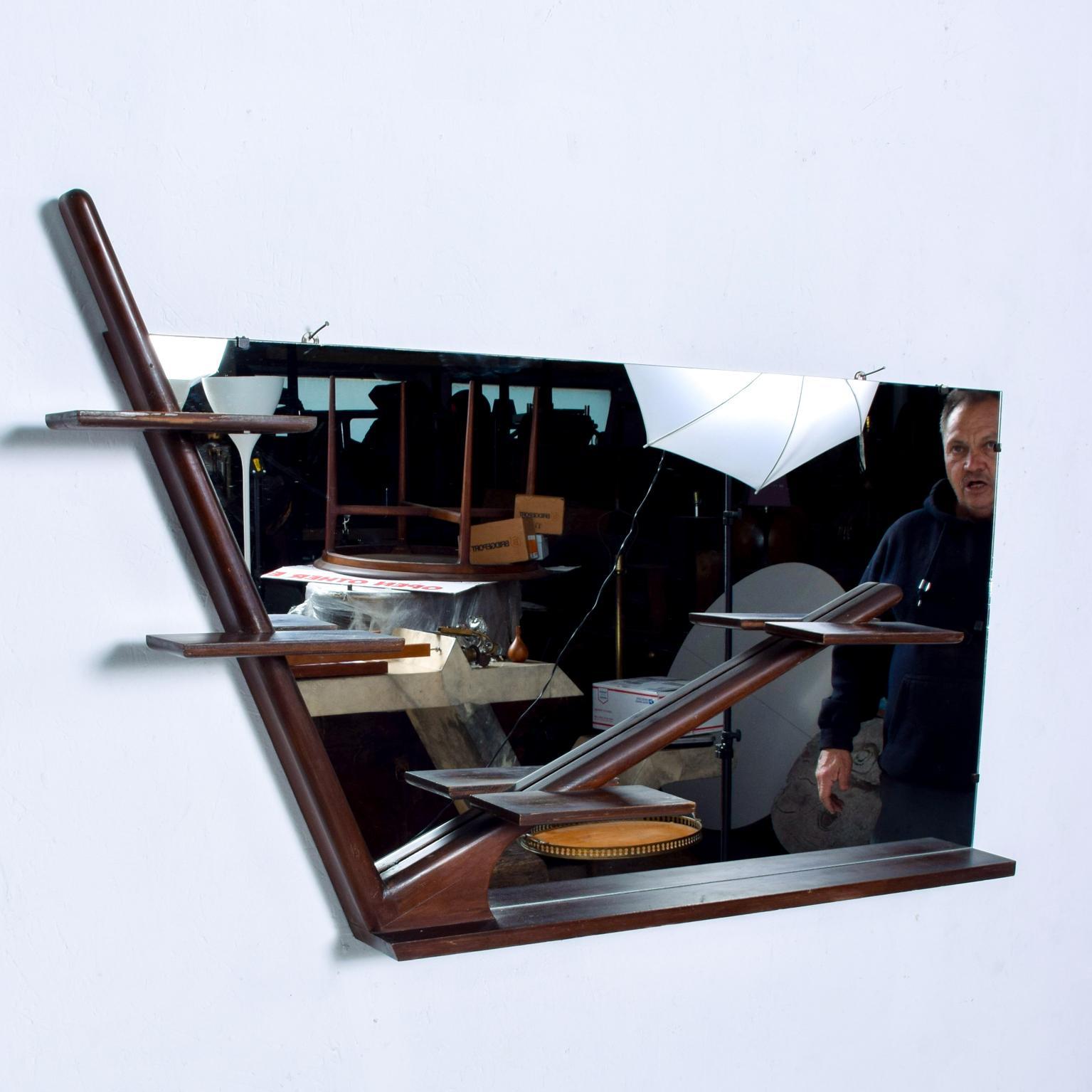 1960s Mexican Modernism Wall Mirror Mahogany Manner Paul Evans In Good Condition For Sale In Chula Vista, CA