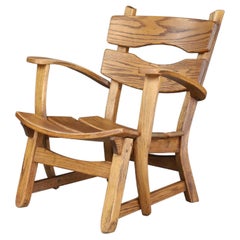 Sculptural Mid-Century Armchair in Solid Oak, France, 1950s — 1 Available