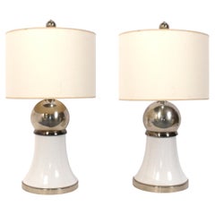 Sculptural Mid Century Ceramic Lamps in White and Chrome Glaze