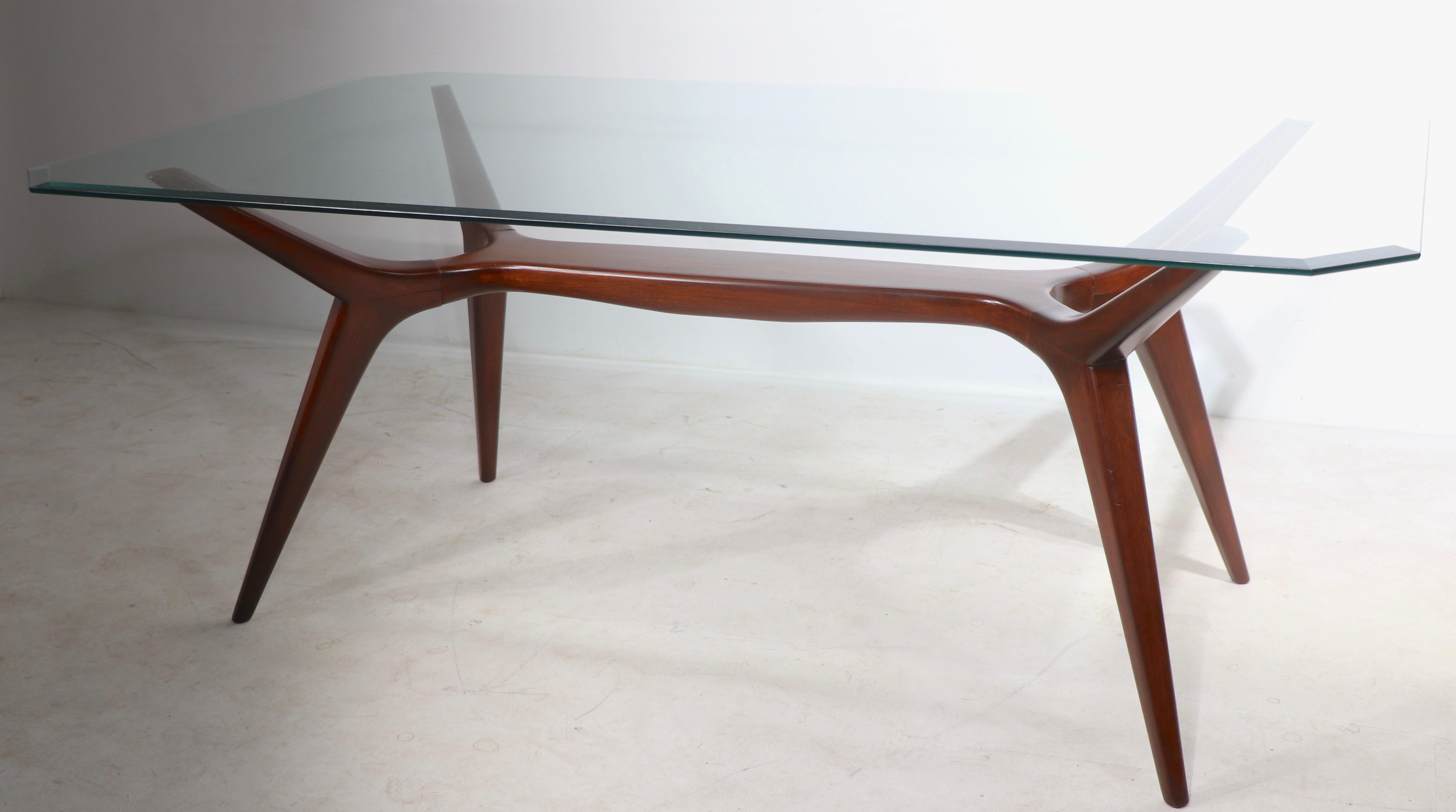 Sculptural Mid Century Dining Table of Cuban Mahogany and Plate Glass Ca. 1950's For Sale 4