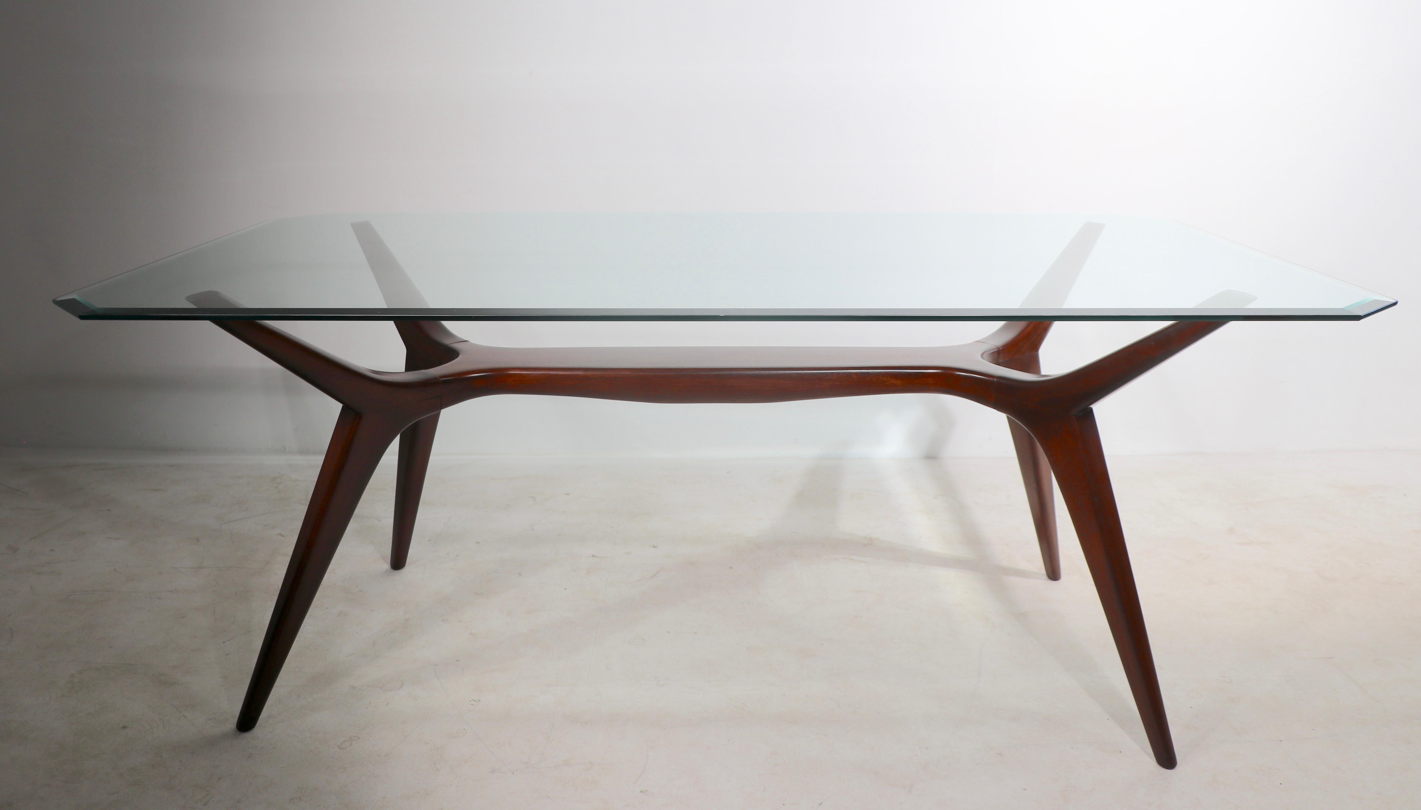 Sculptural Mid Century Dining Table of Cuban Mahogany and Plate Glass Ca. 1950's In Good Condition For Sale In New York, NY