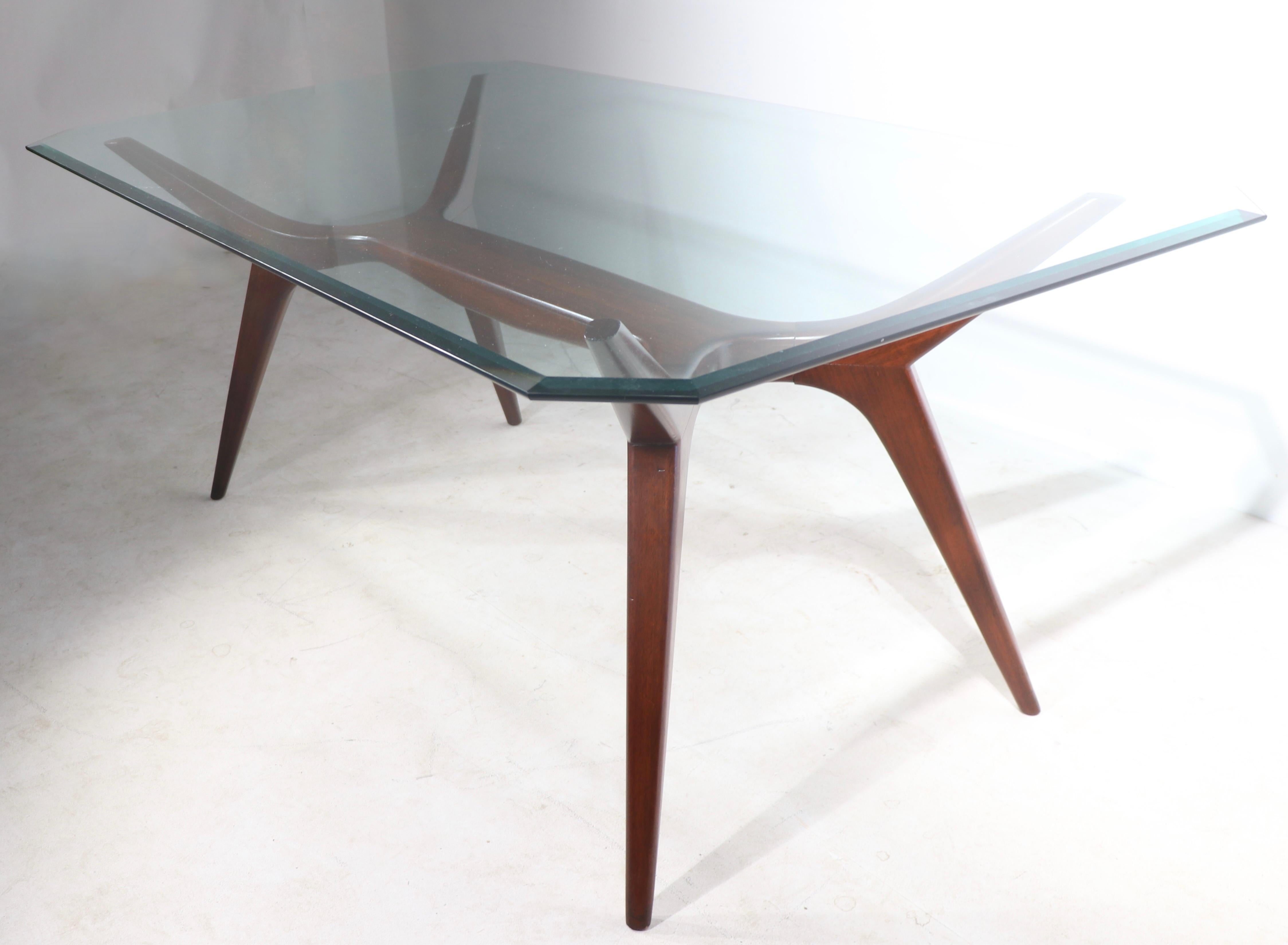 20th Century Sculptural Mid Century Dining Table of Cuban Mahogany and Plate Glass Ca. 1950's For Sale
